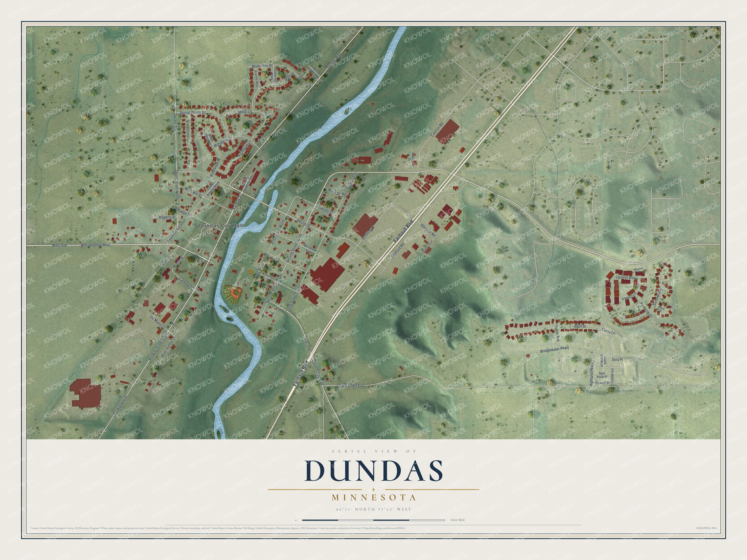 Watermarked full-map preview of Dundas, Minnesota