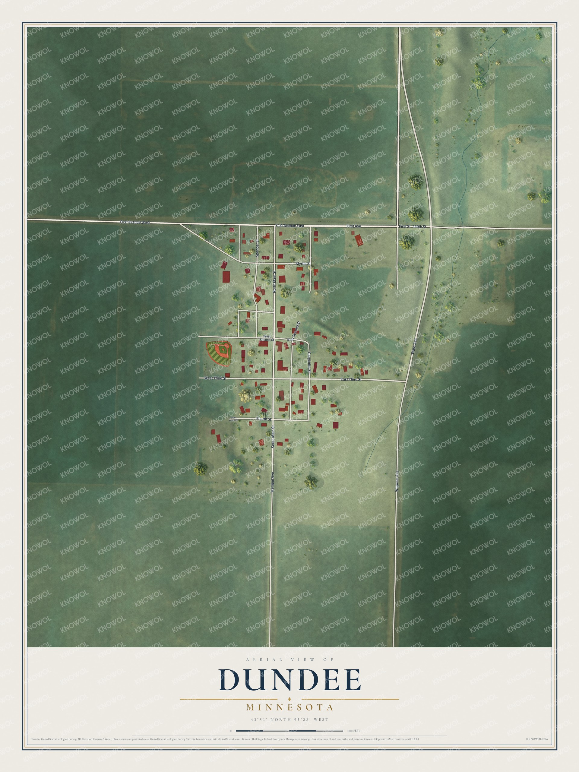 Watermarked full-map preview of Dundee, Minnesota