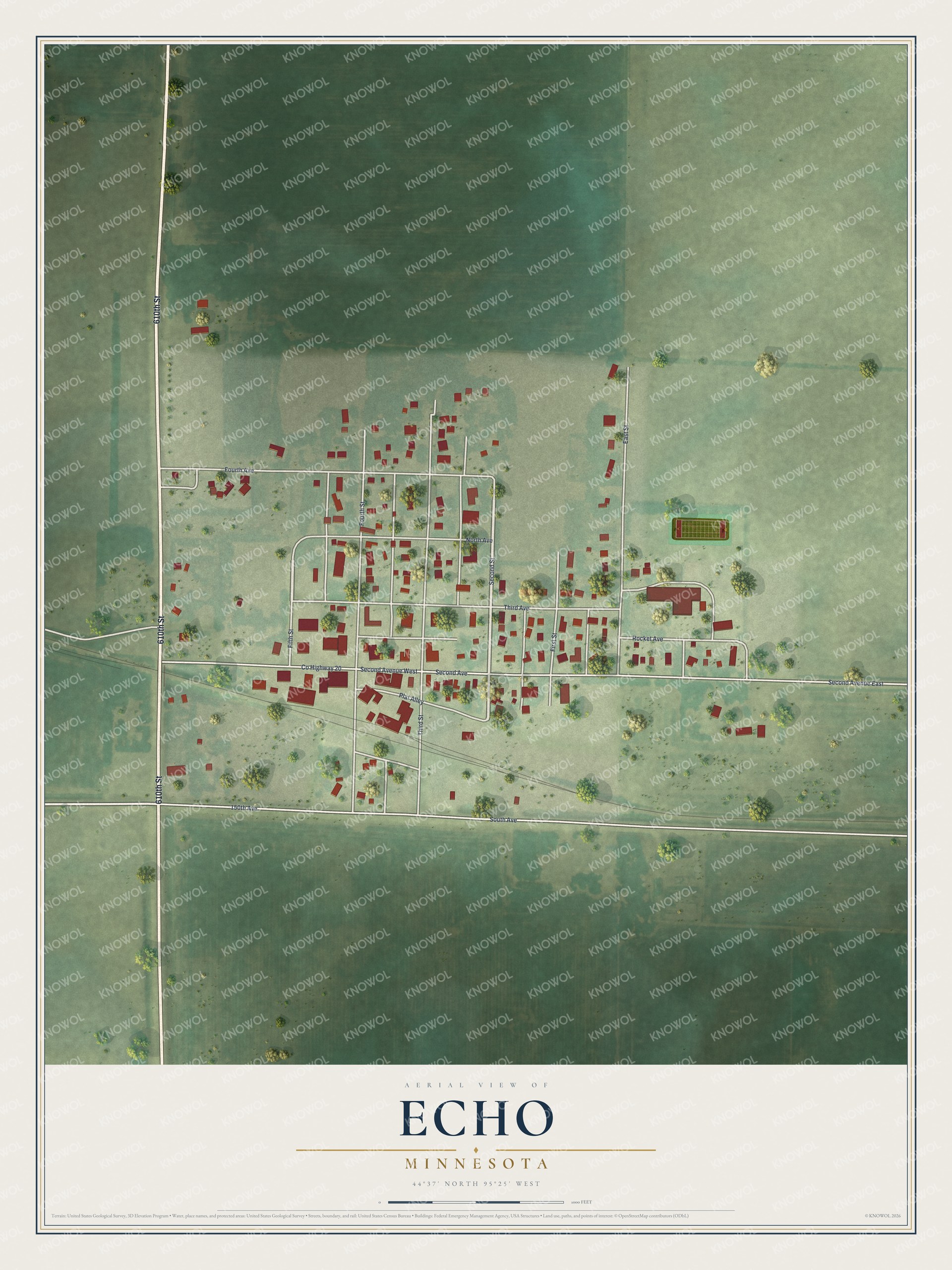 Watermarked full-map preview of Echo, Minnesota