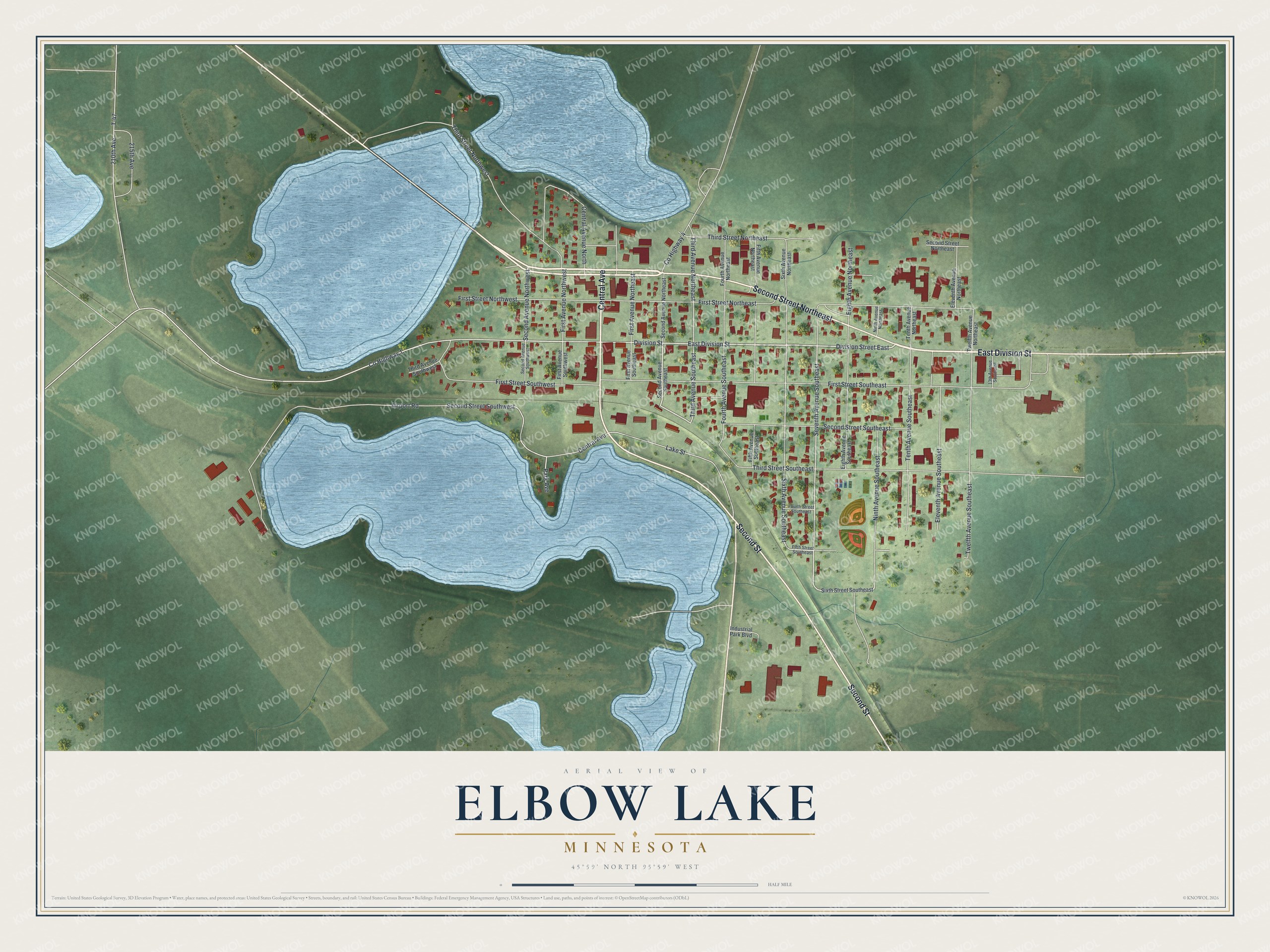 Watermarked full-map preview of Elbow Lake, Minnesota