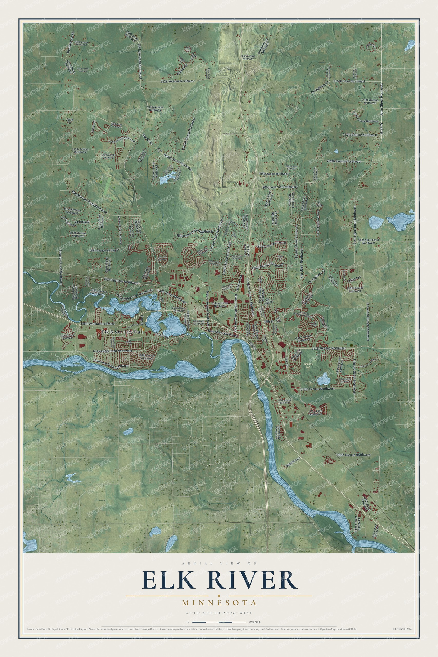 Watermarked full-map preview of Elk River, Minnesota