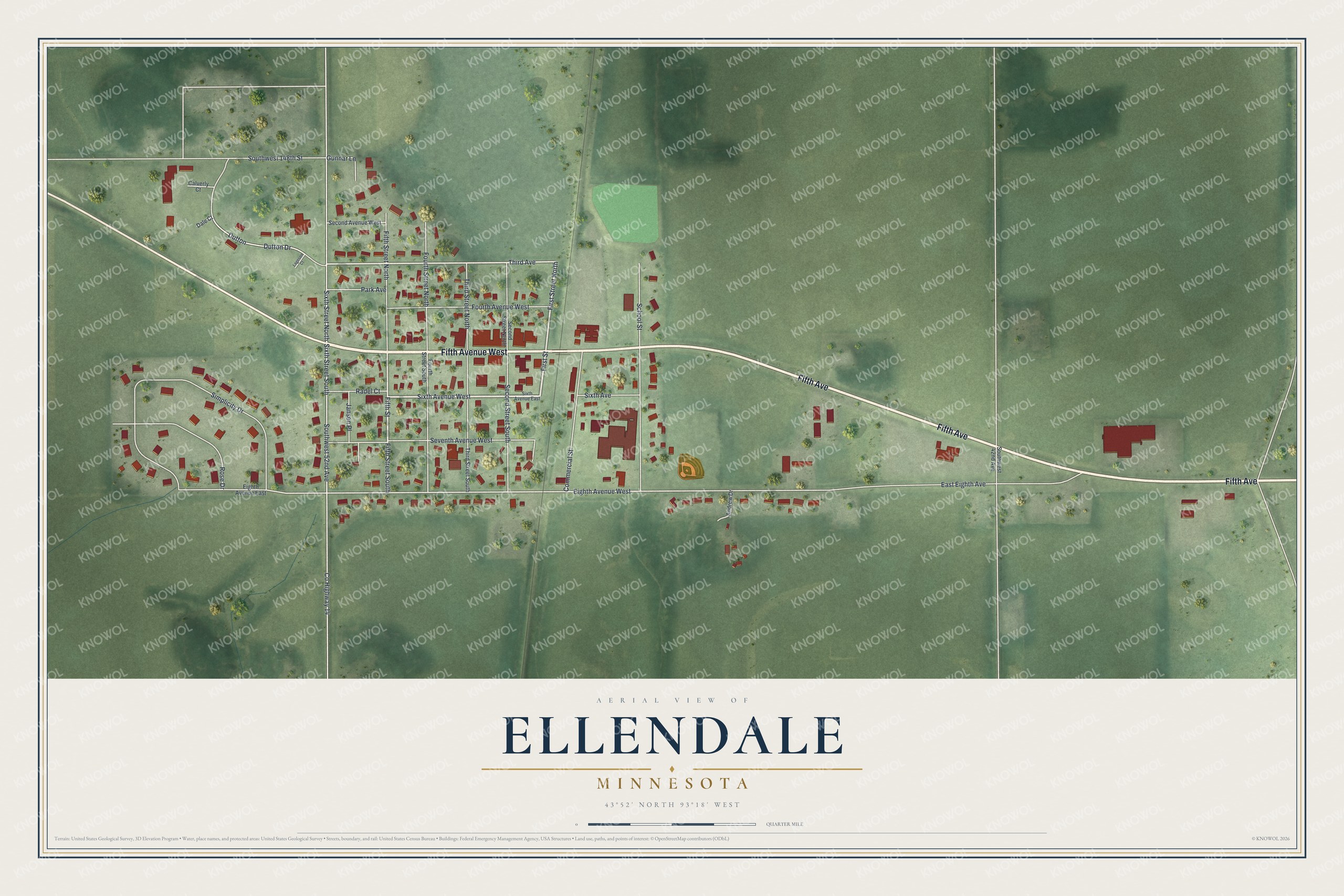 Watermarked full-map preview of Ellendale, Minnesota