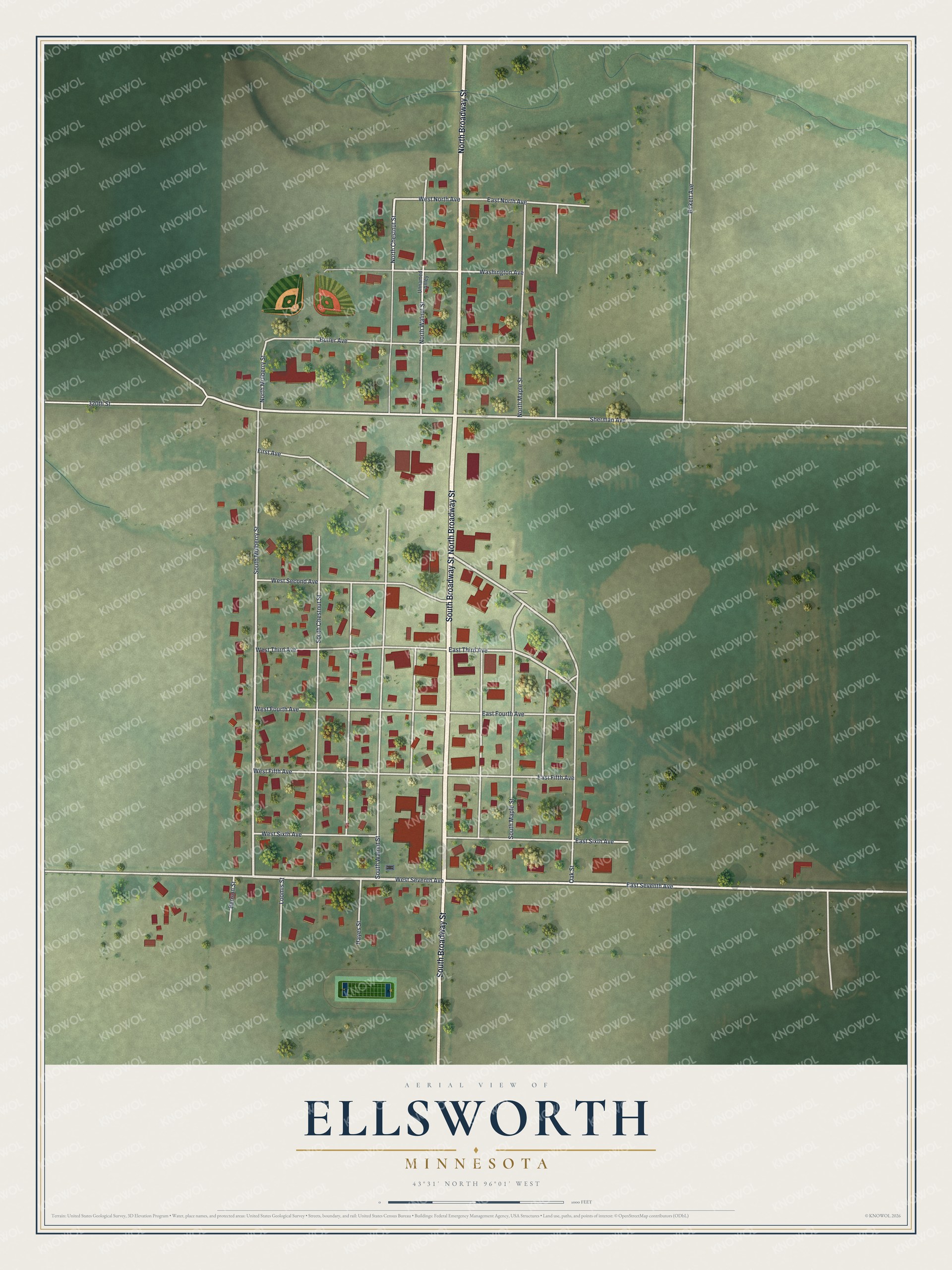 Watermarked full-map preview of Ellsworth, Minnesota