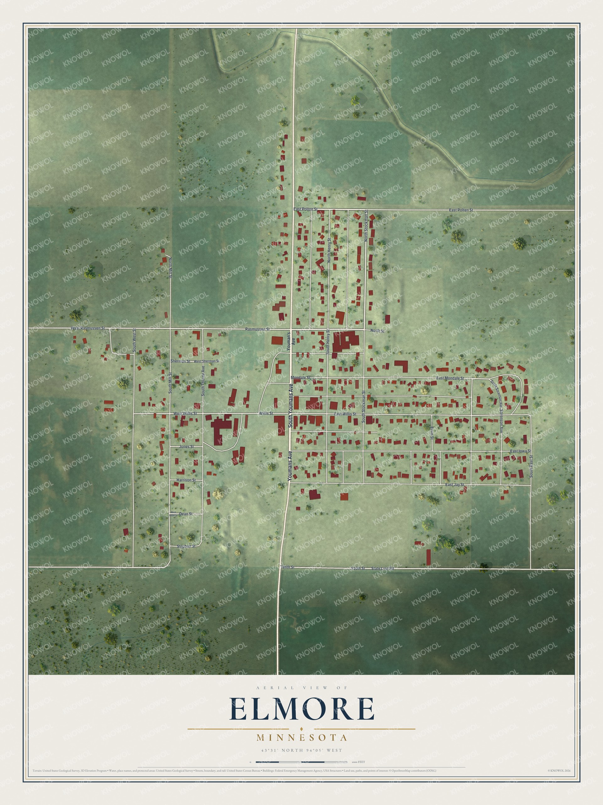 Watermarked full-map preview of Elmore, Minnesota