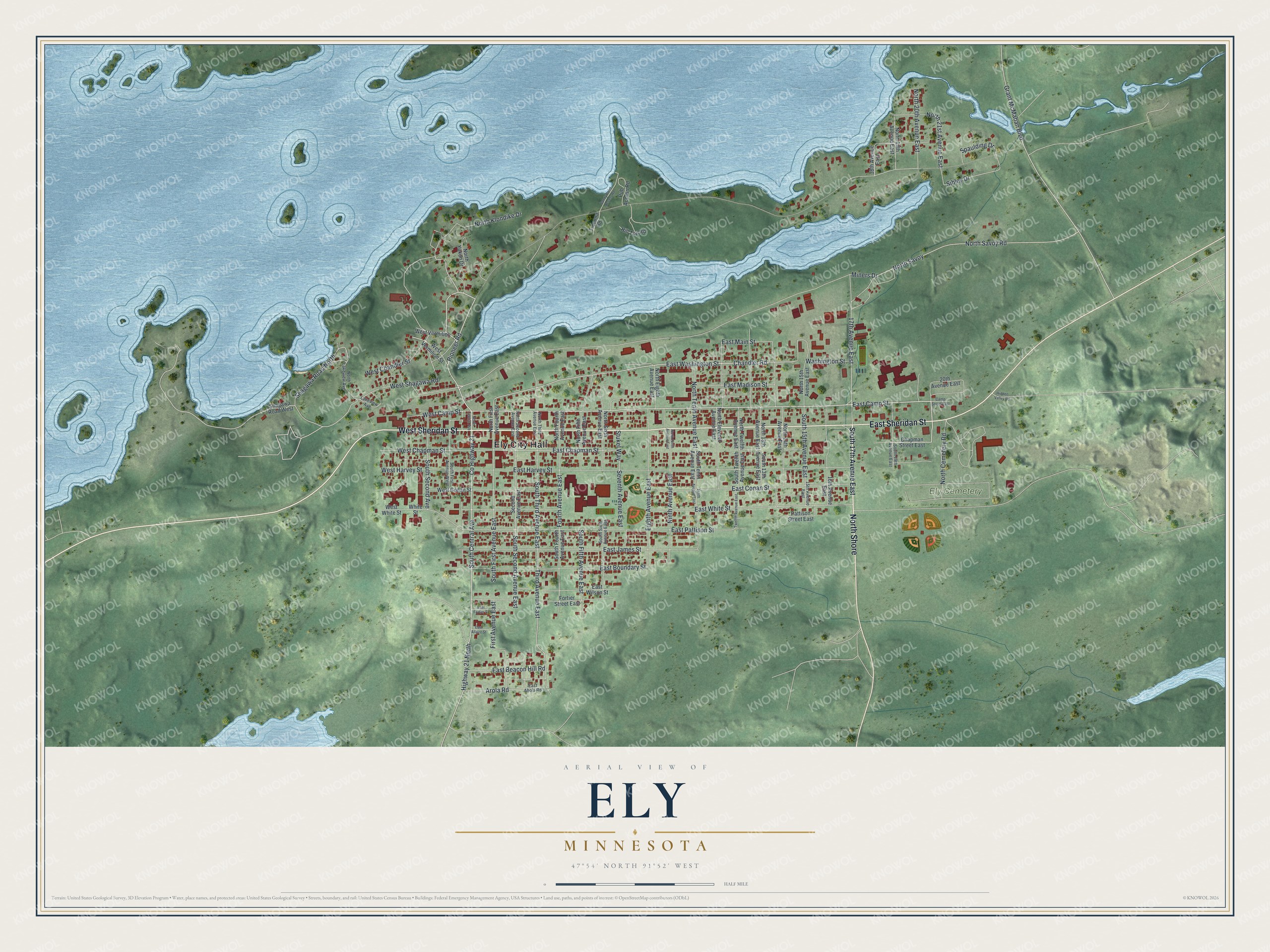 Watermarked full-map preview of Ely, Minnesota