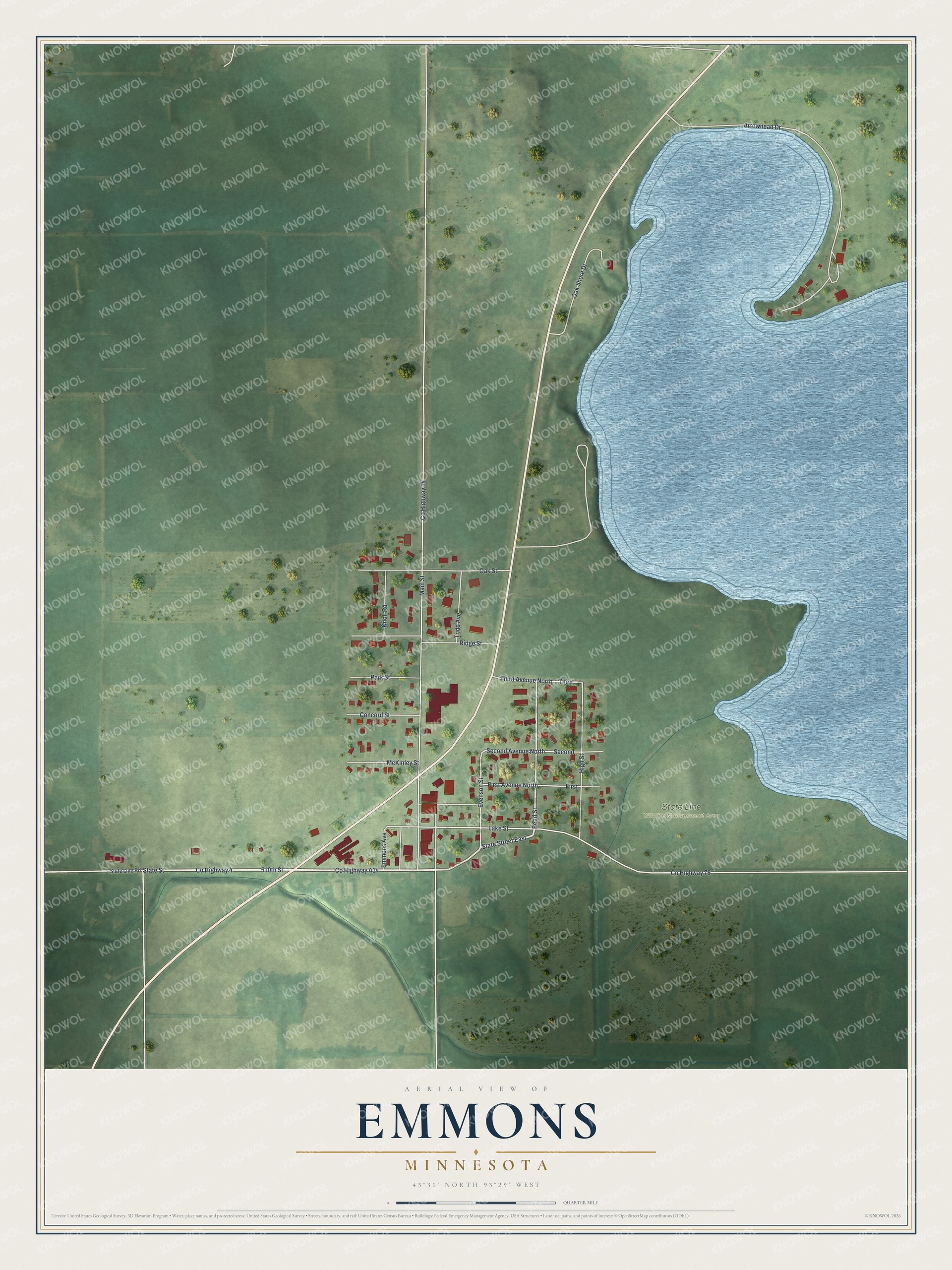 Watermarked full-map preview of Emmons, Minnesota