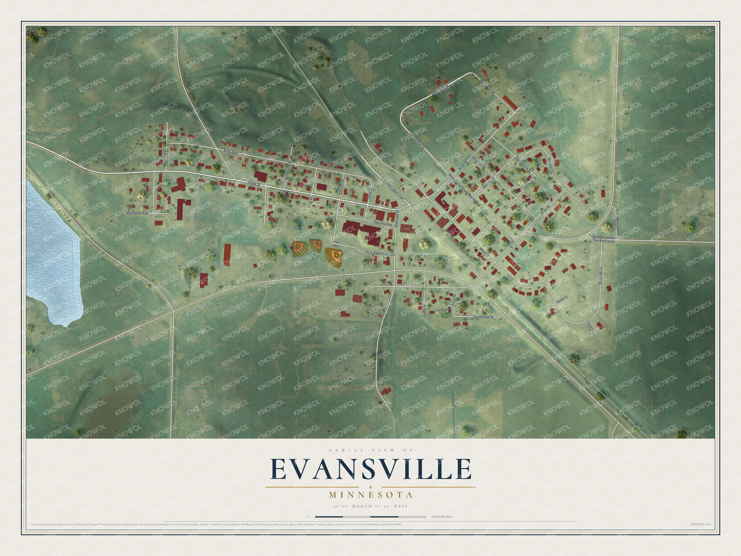 Watermarked full-map preview of Evansville, Minnesota