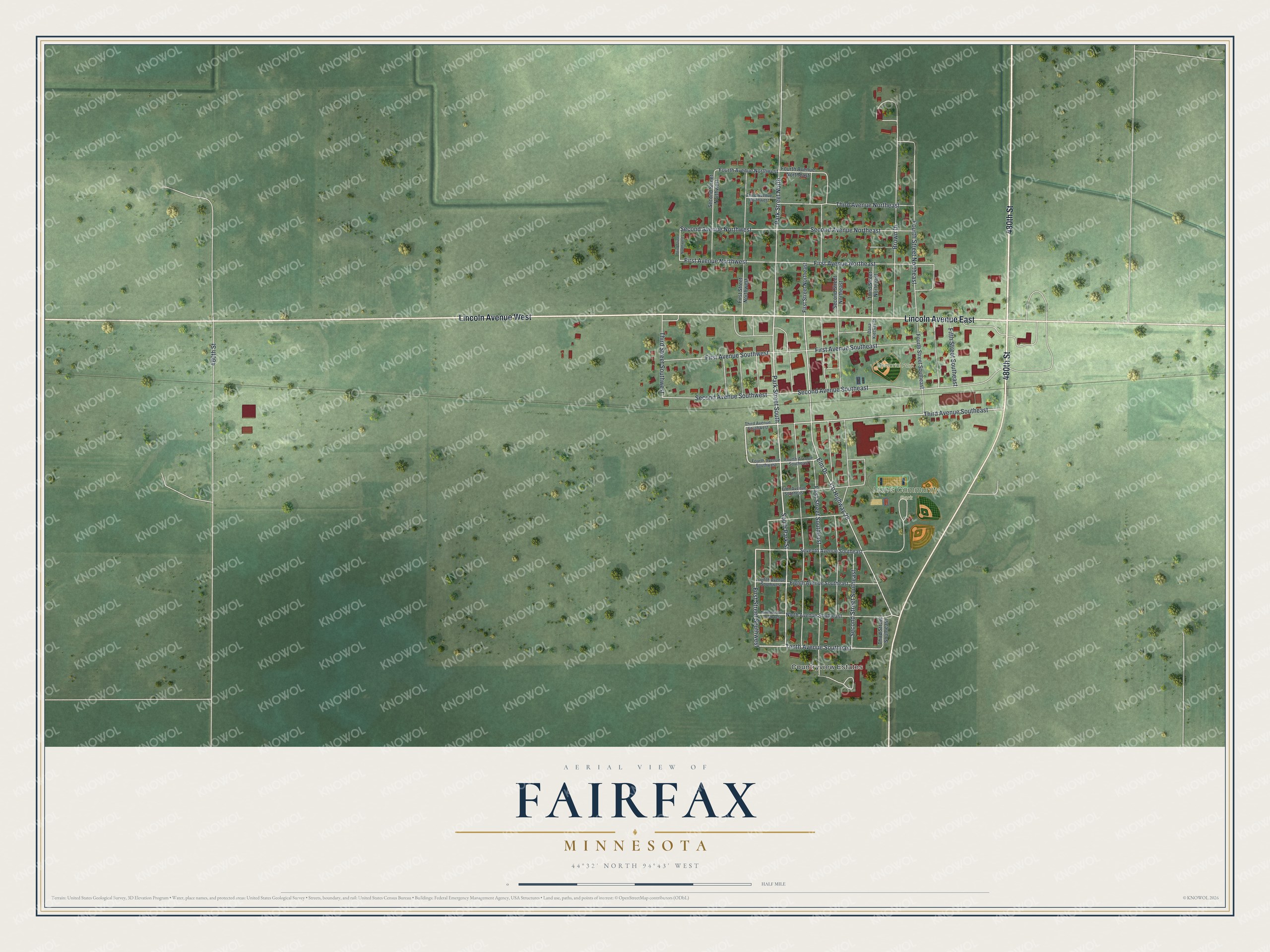 Watermarked full-map preview of Fairfax, Minnesota