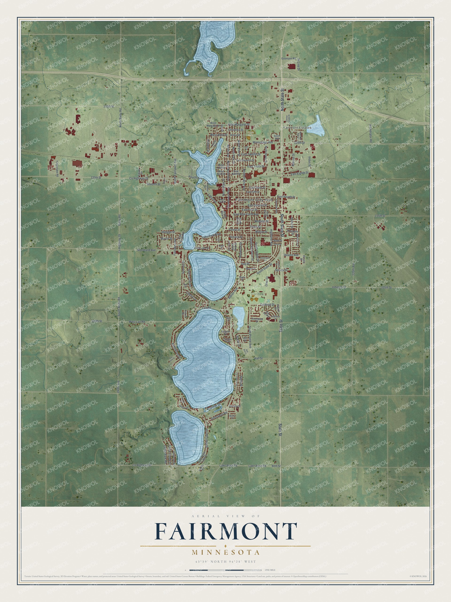 Watermarked full-map preview of Fairmont, Minnesota