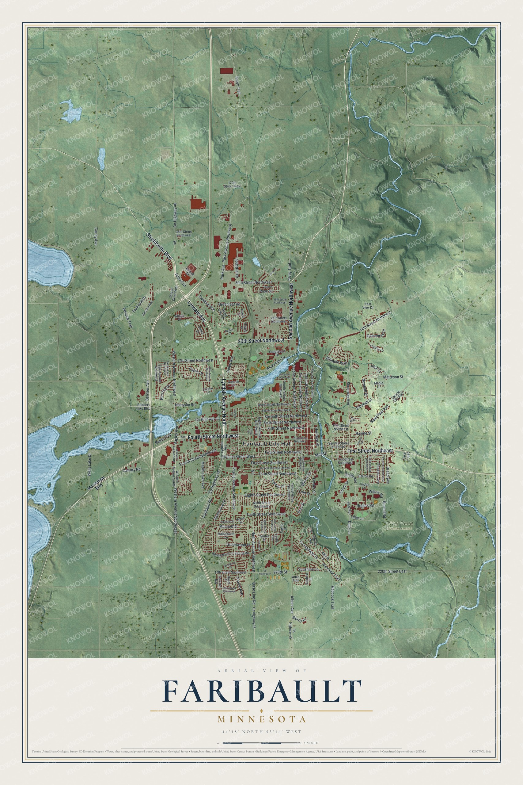 Watermarked full-map preview of Faribault, Minnesota