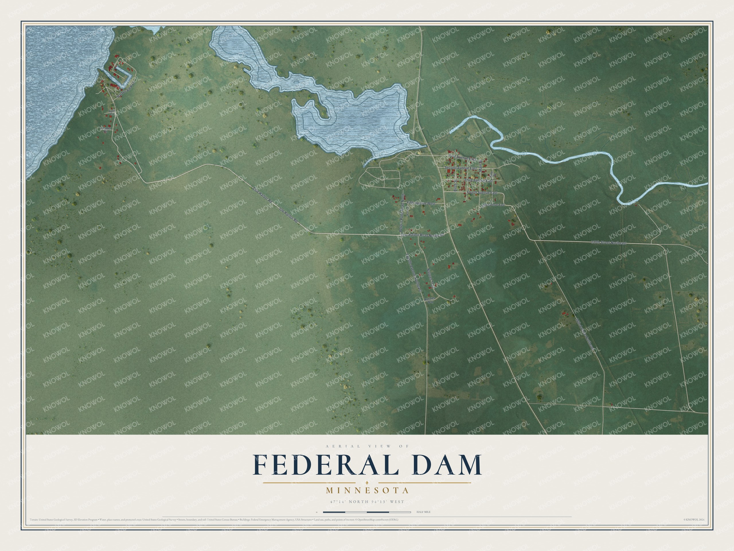 Watermarked full-map preview of Federal Dam, Minnesota