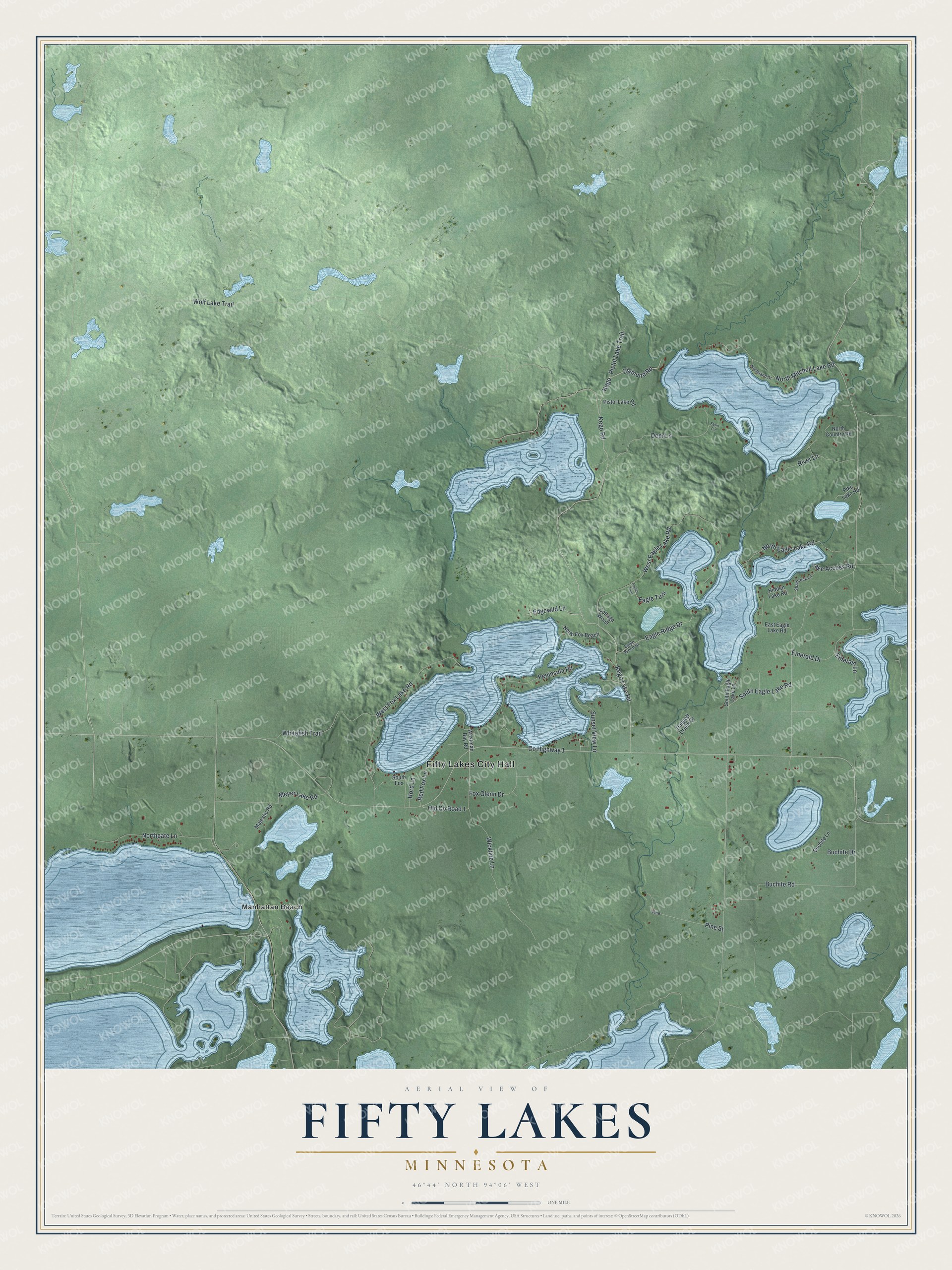 Watermarked full-map preview of Fifty Lakes, Minnesota