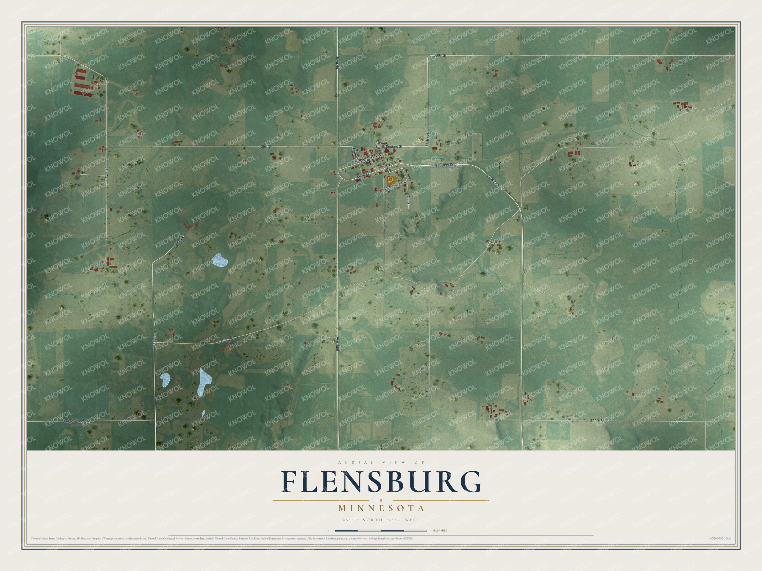 Watermarked full-map preview of Flensburg, Minnesota