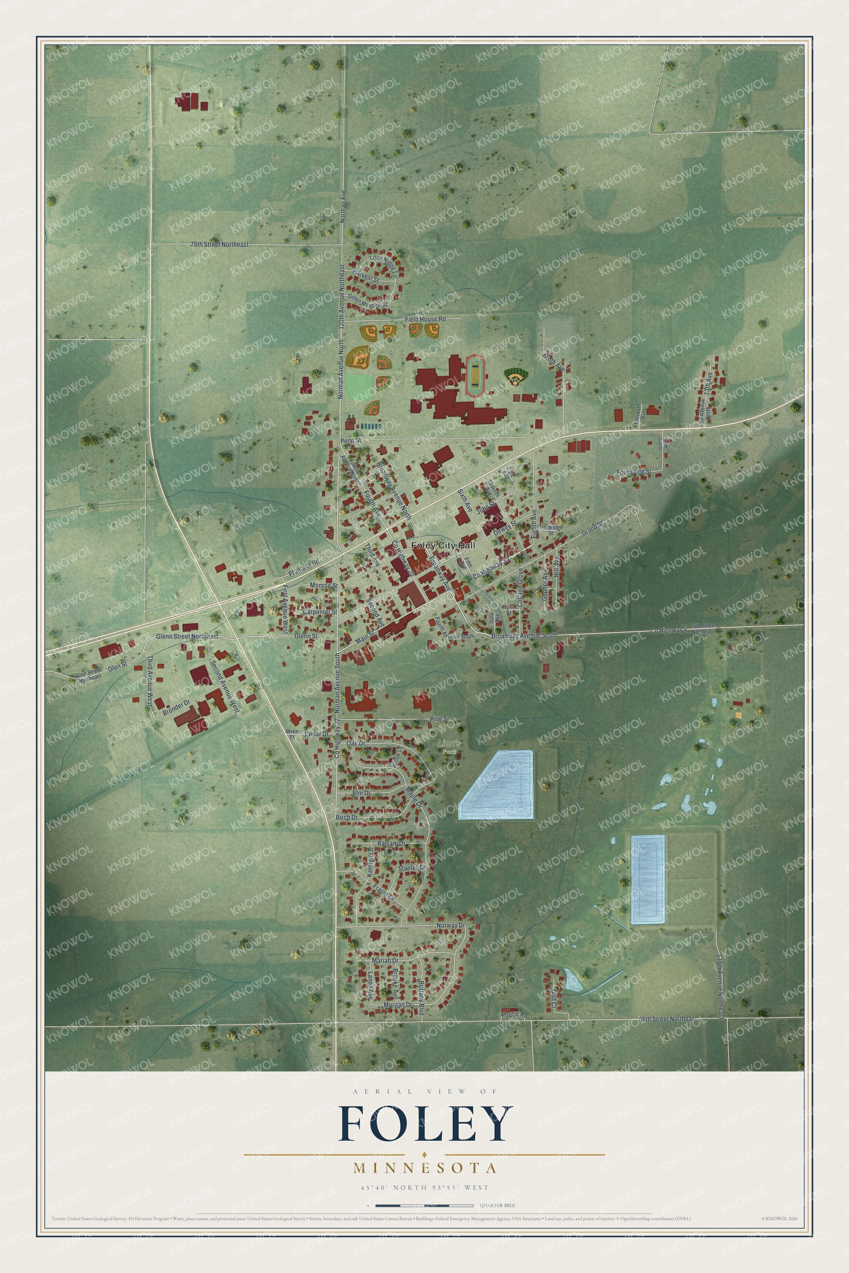 Watermarked full-map preview of Foley, Minnesota