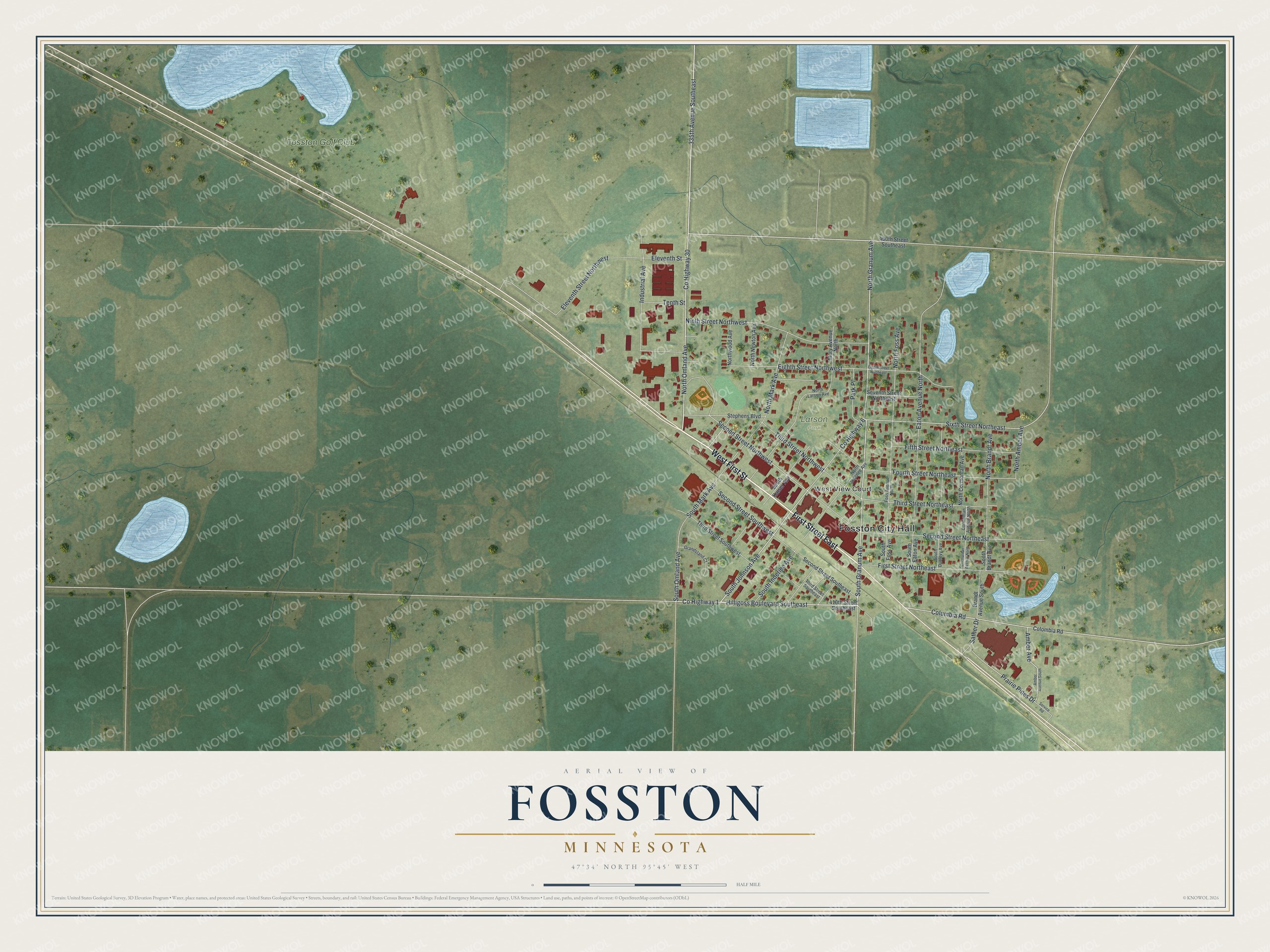 Watermarked full-map preview of Fosston, Minnesota