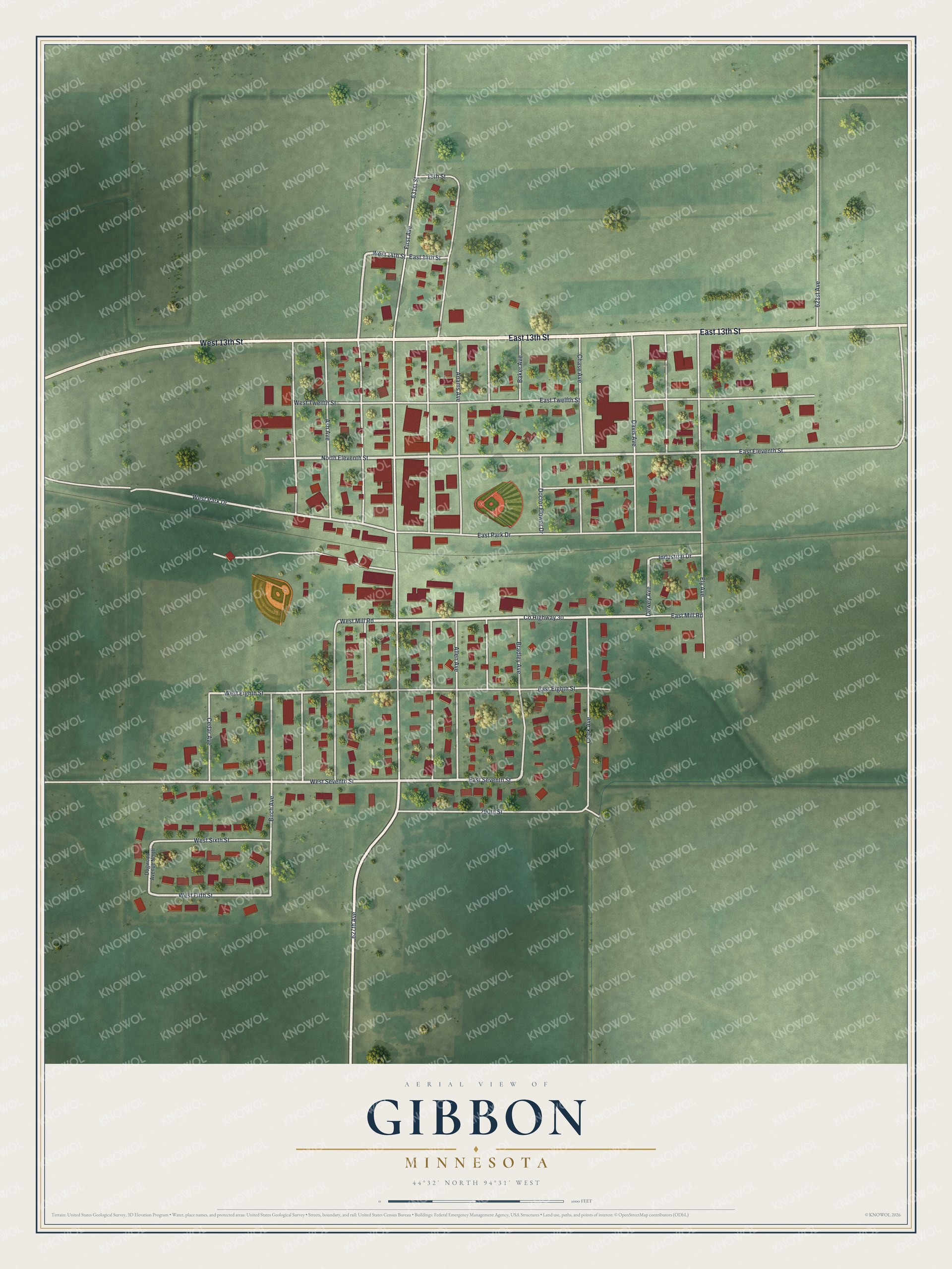 Watermarked full-map preview of Gibbon, Minnesota