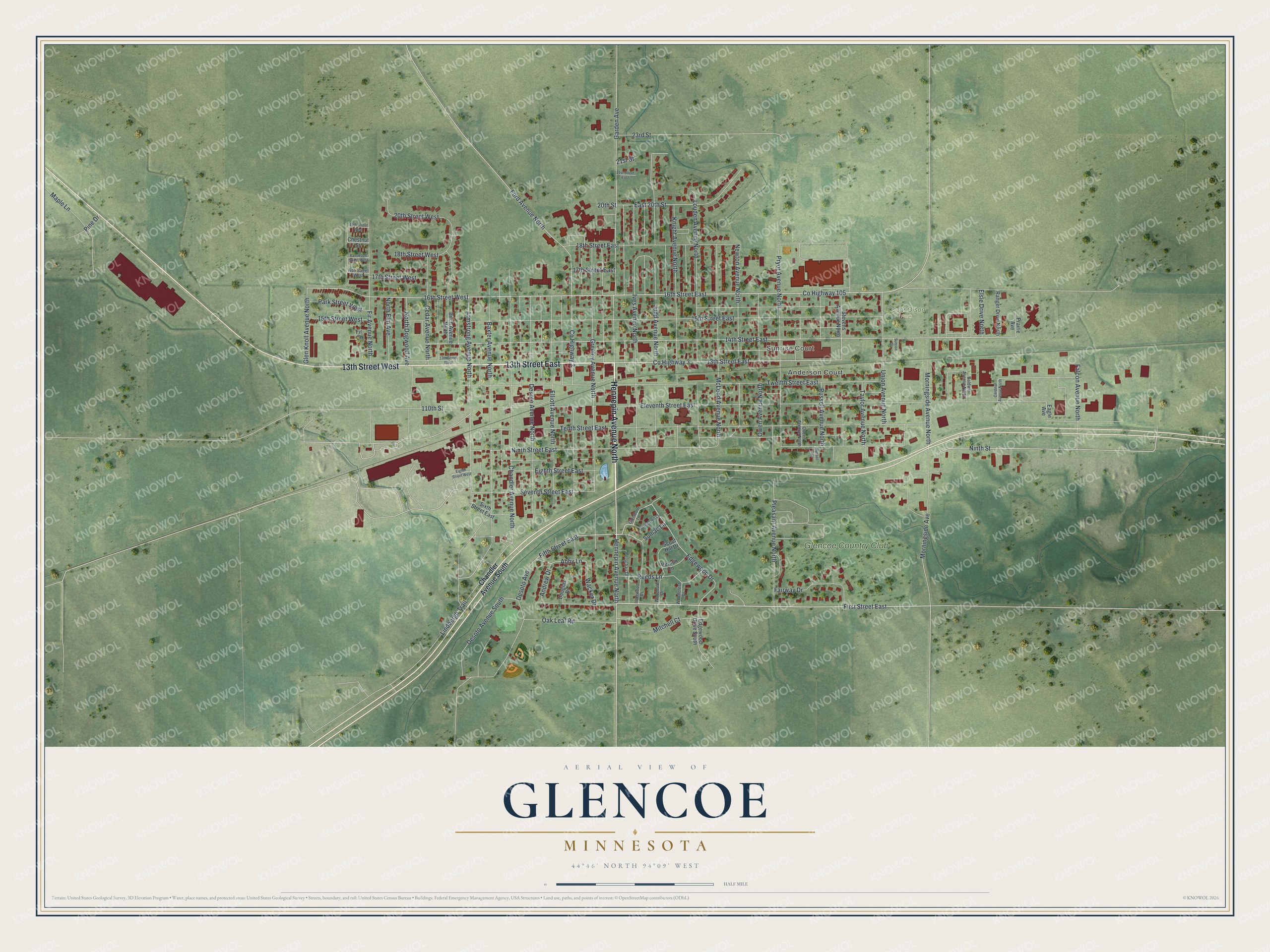 Watermarked full-map preview of Glencoe, Minnesota