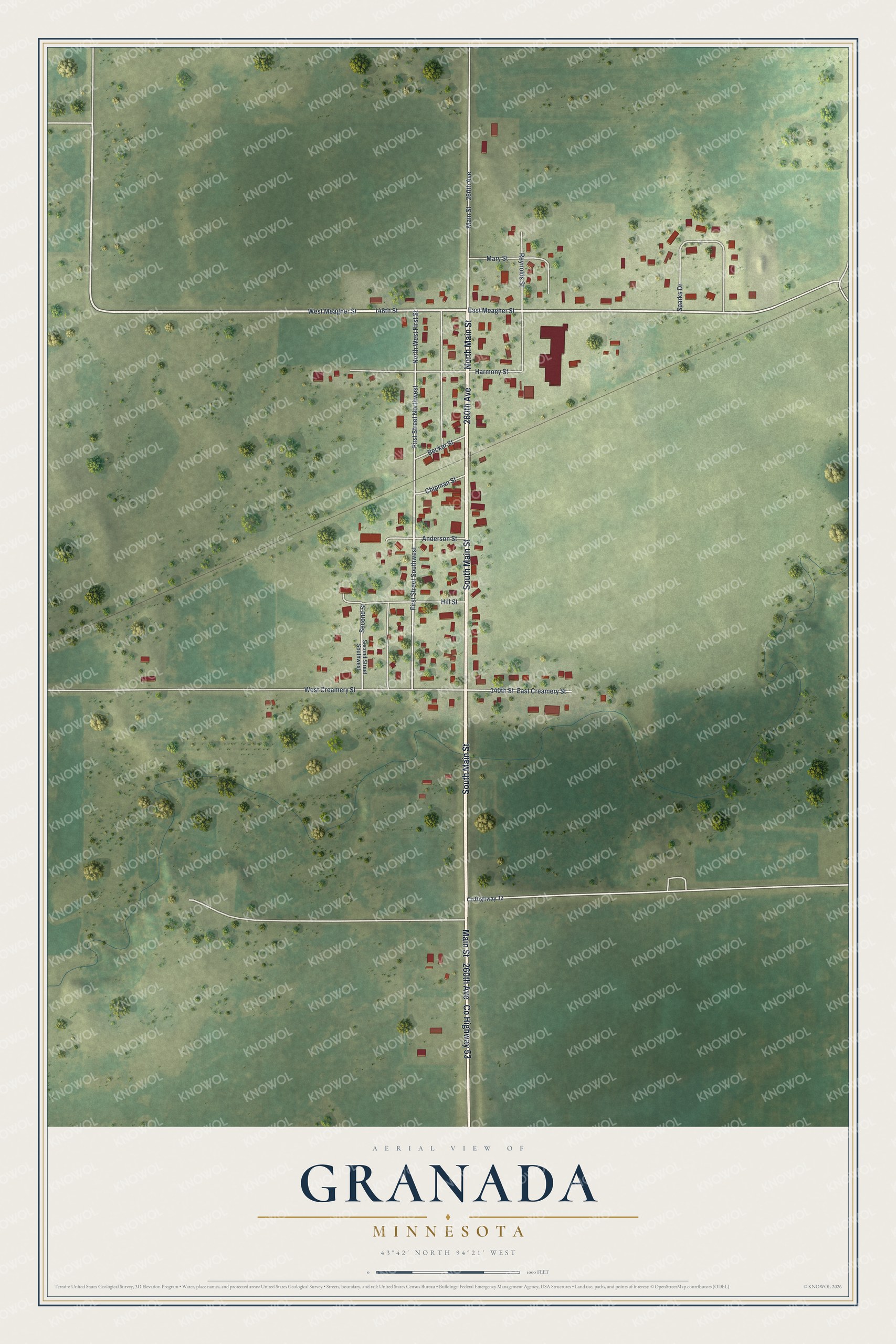 Watermarked full-map preview of Granada, Minnesota