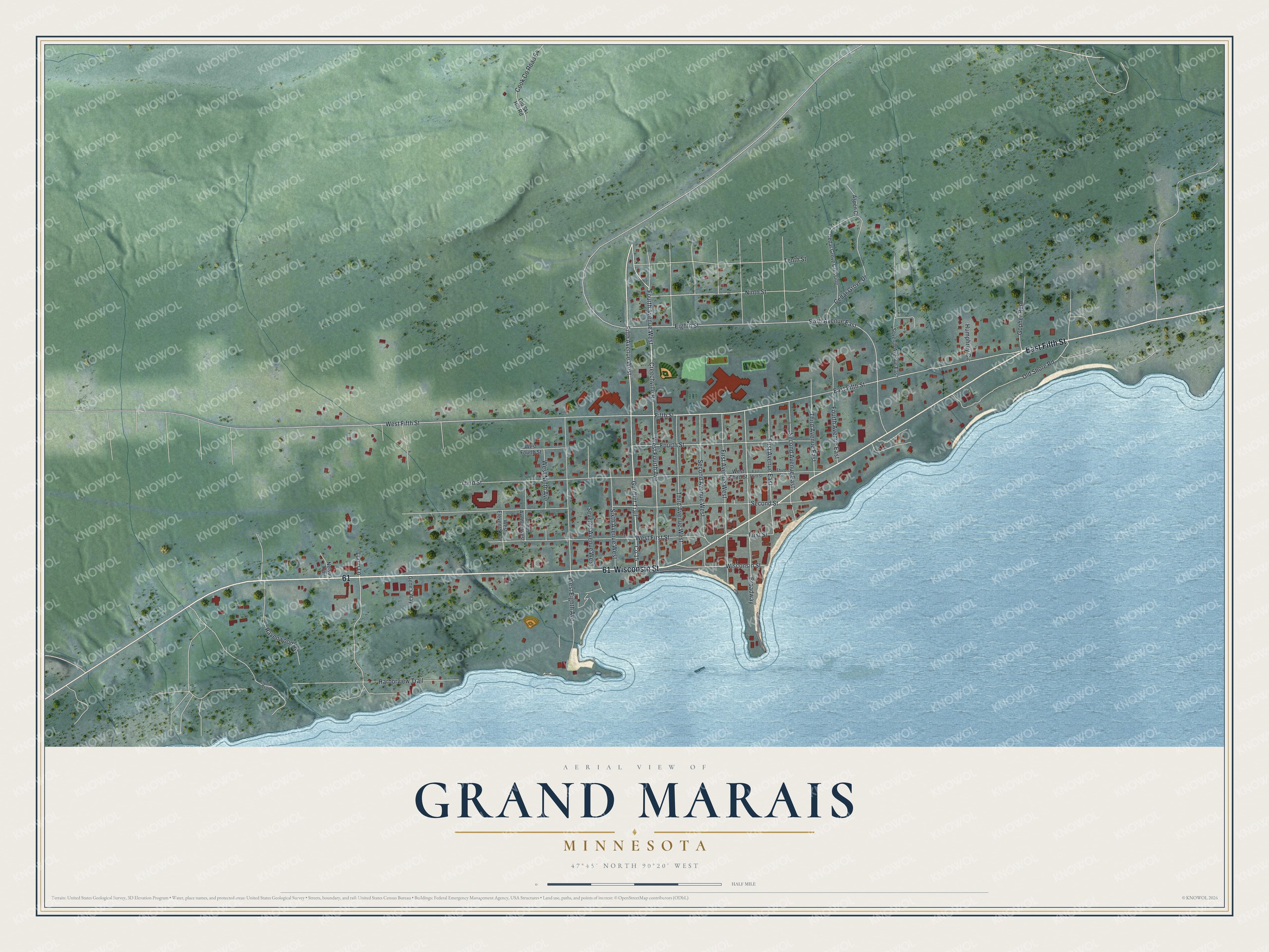 Watermarked full-map preview of Grand Marais, Minnesota