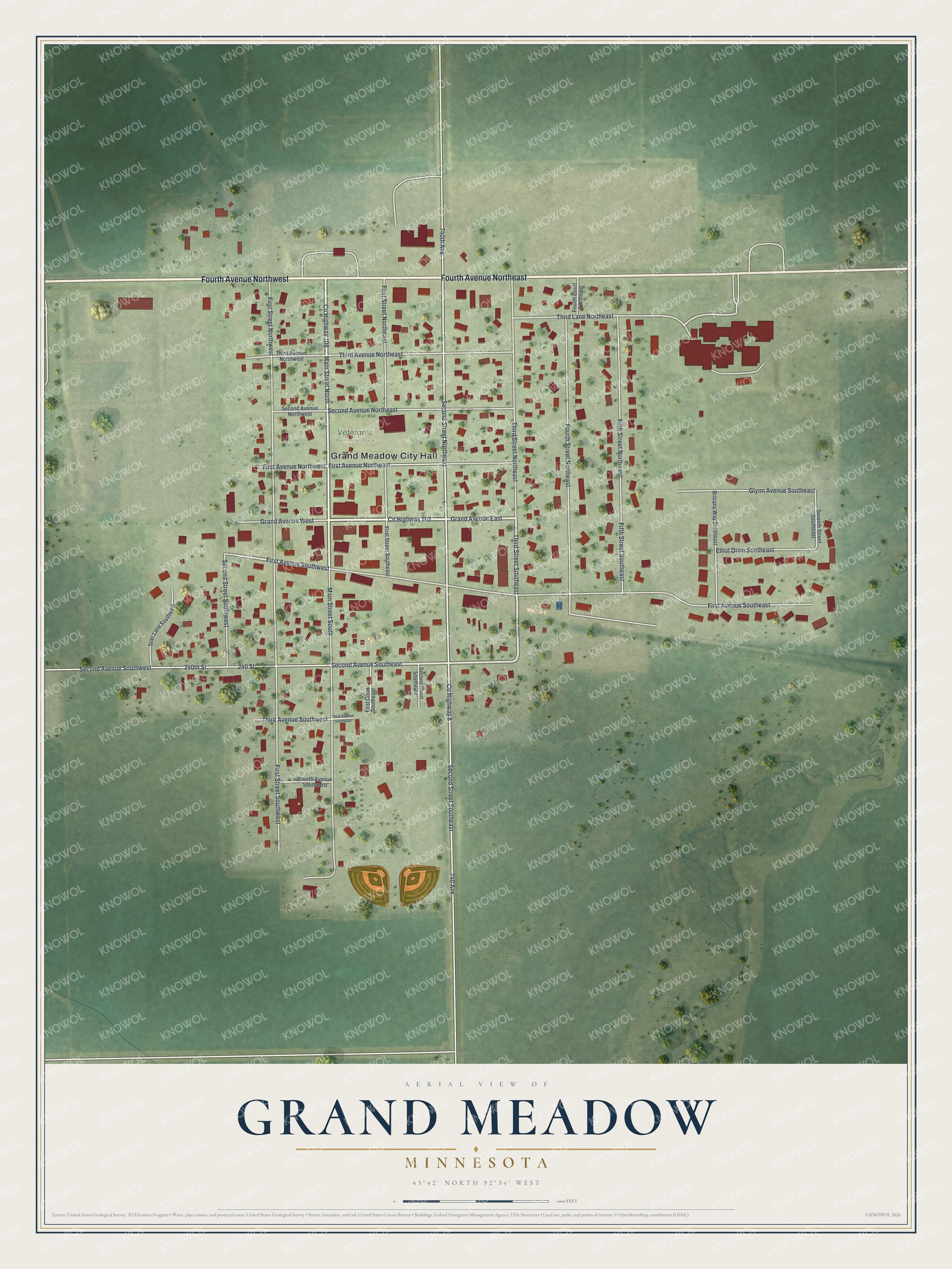 Watermarked full-map preview of Grand Meadow, Minnesota