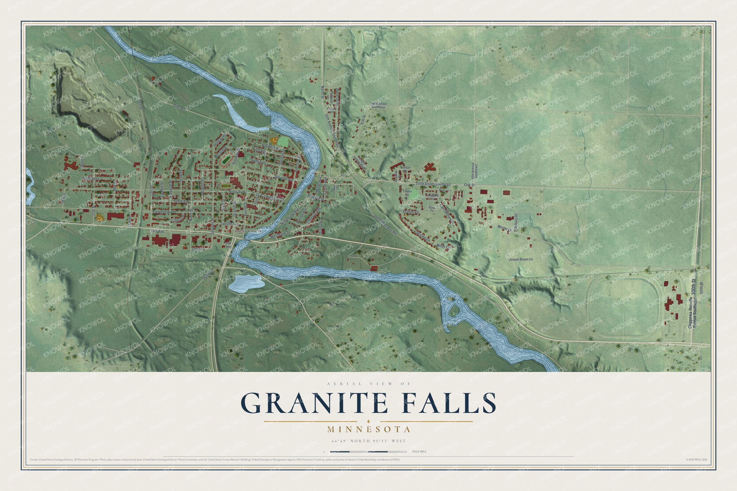 Watermarked full-map preview of Granite Falls, Minnesota
