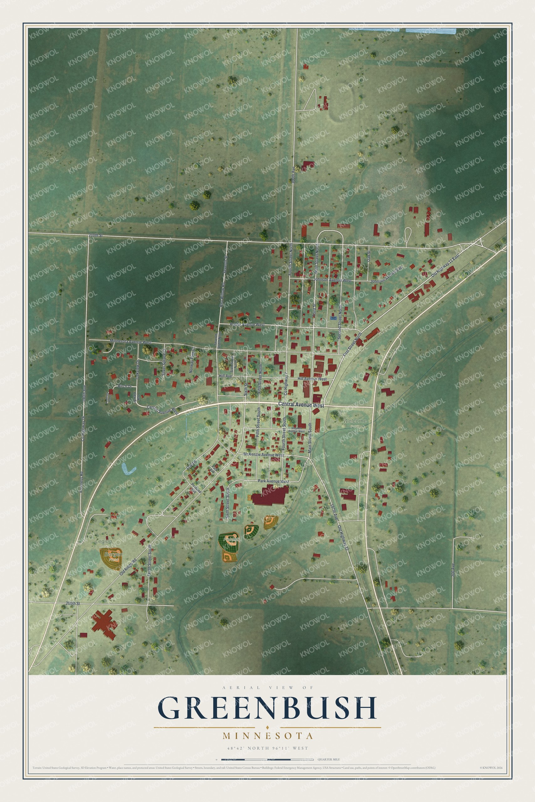 Watermarked full-map preview of Greenbush, Minnesota