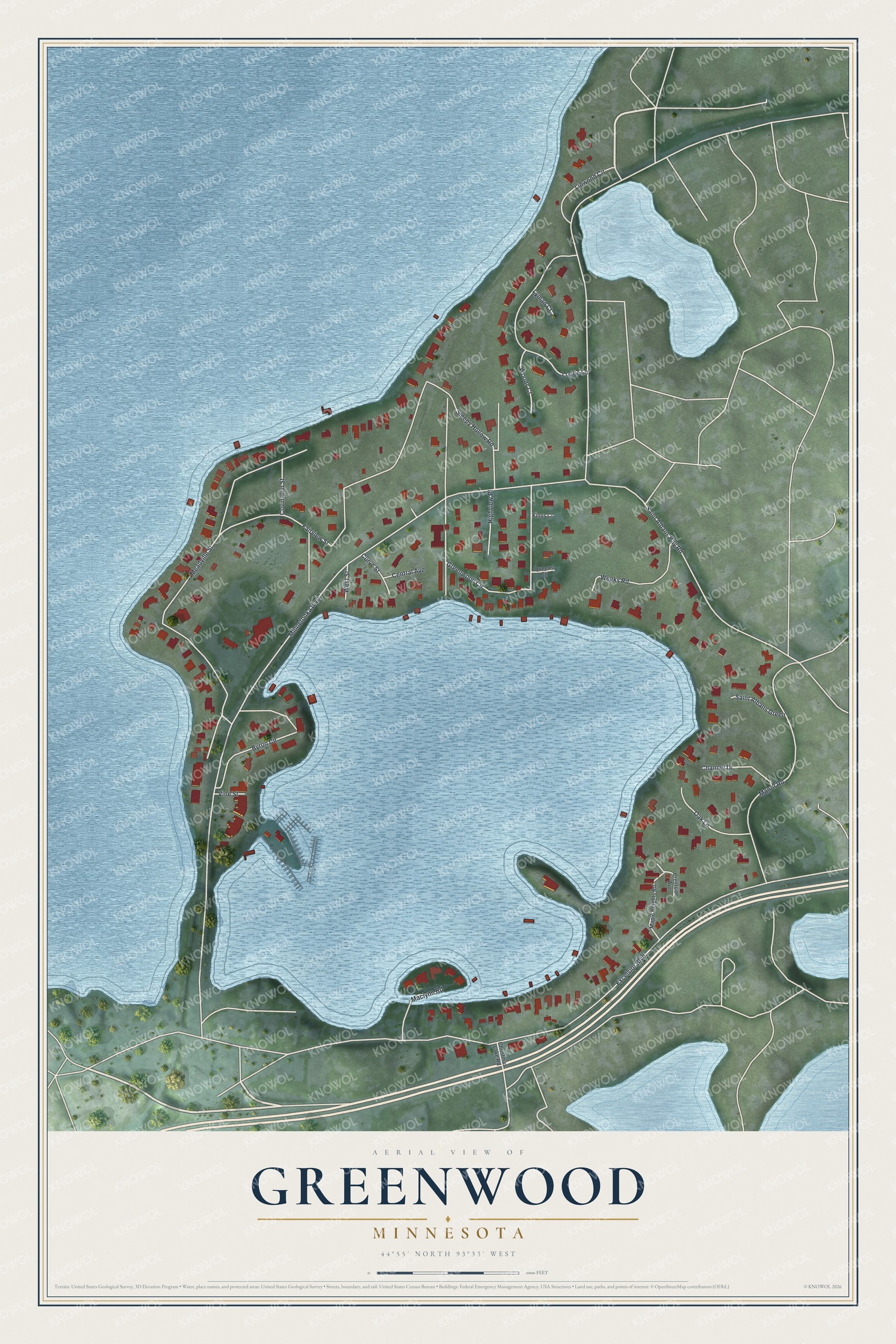 Watermarked full-map preview of Greenwood, Minnesota