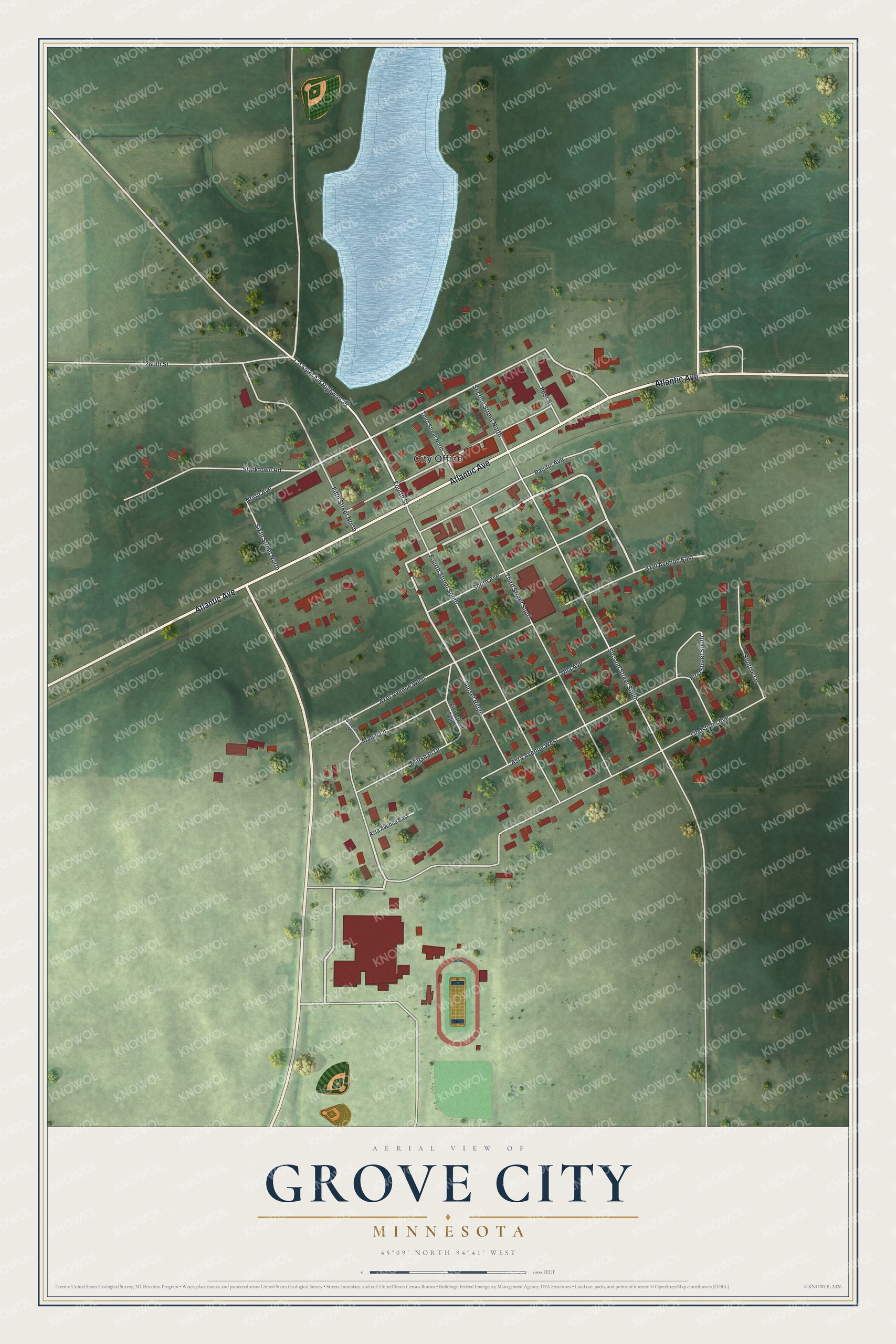 Watermarked full-map preview of Grove City, Minnesota