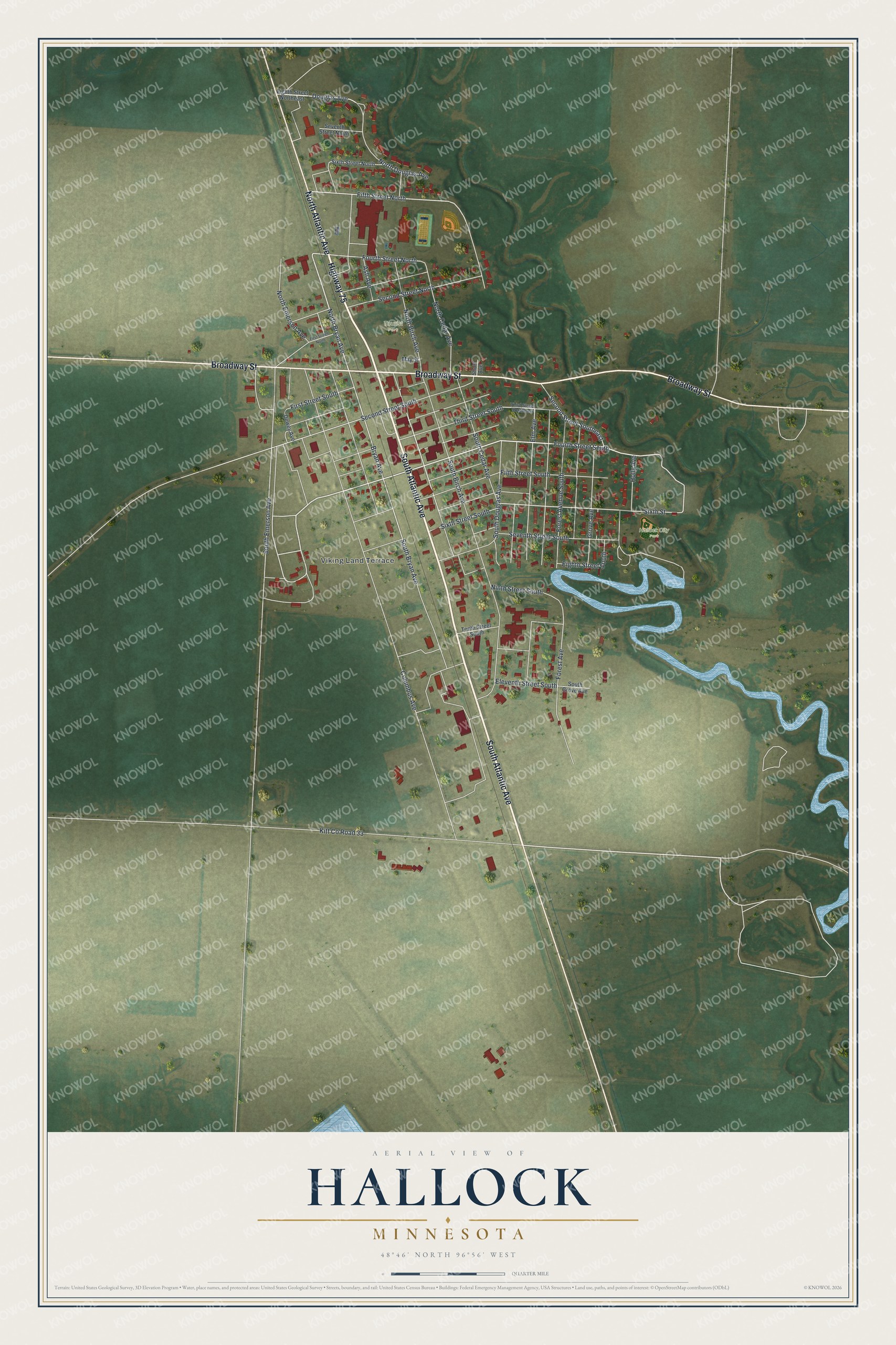 Watermarked full-map preview of Hallock, Minnesota