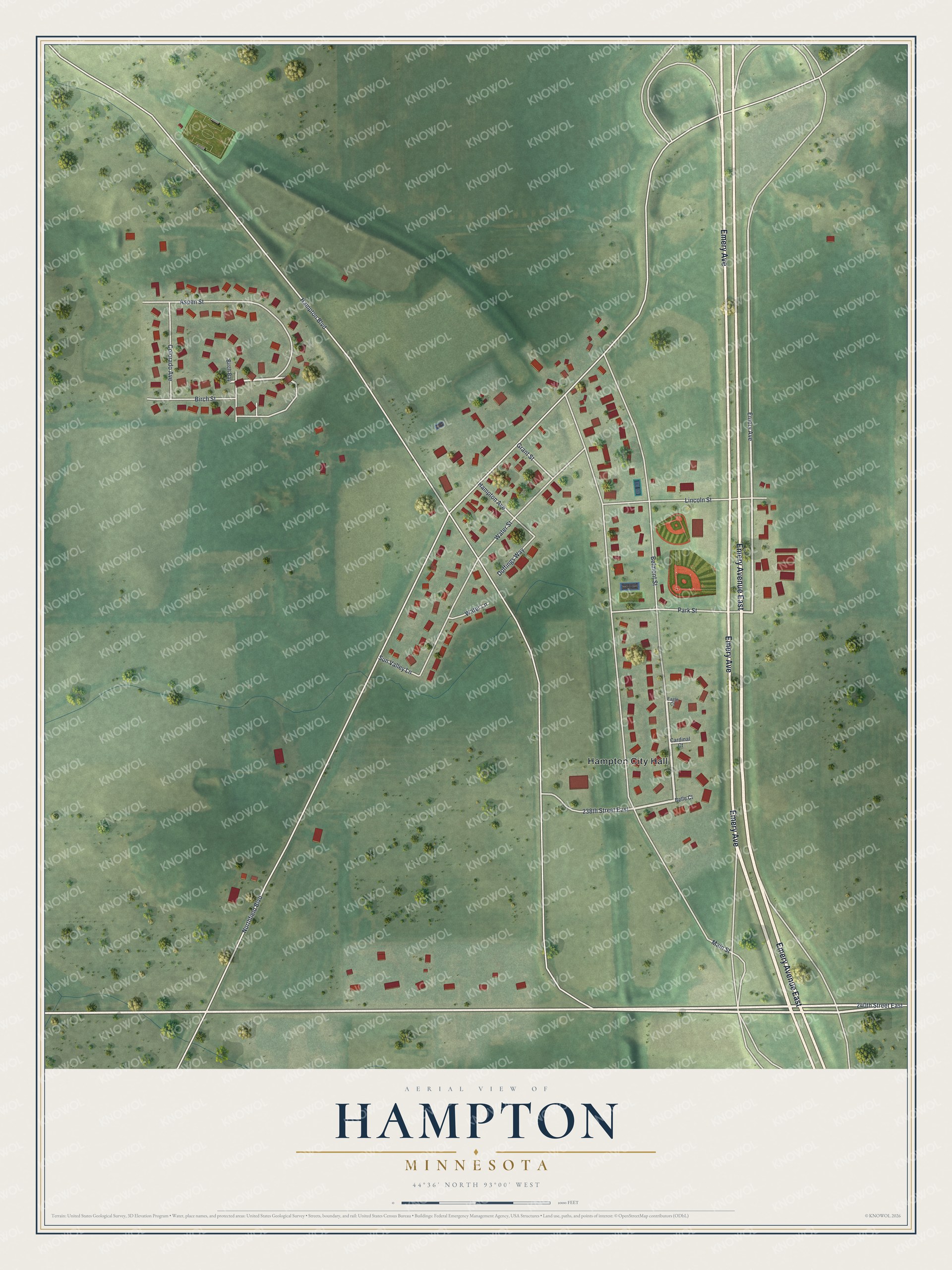Watermarked full-map preview of Hampton, Minnesota