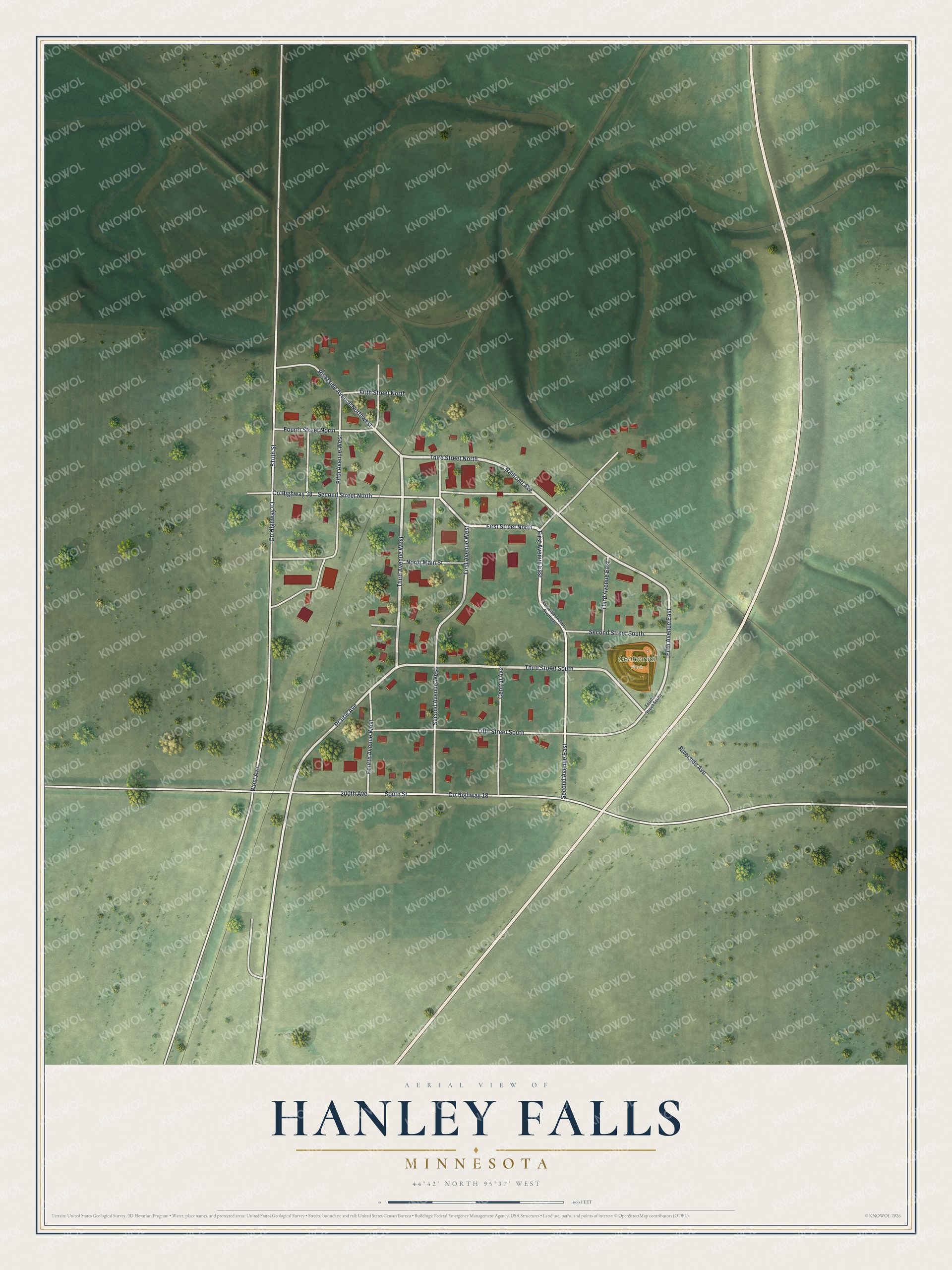 Watermarked full-map preview of Hanley Falls, Minnesota