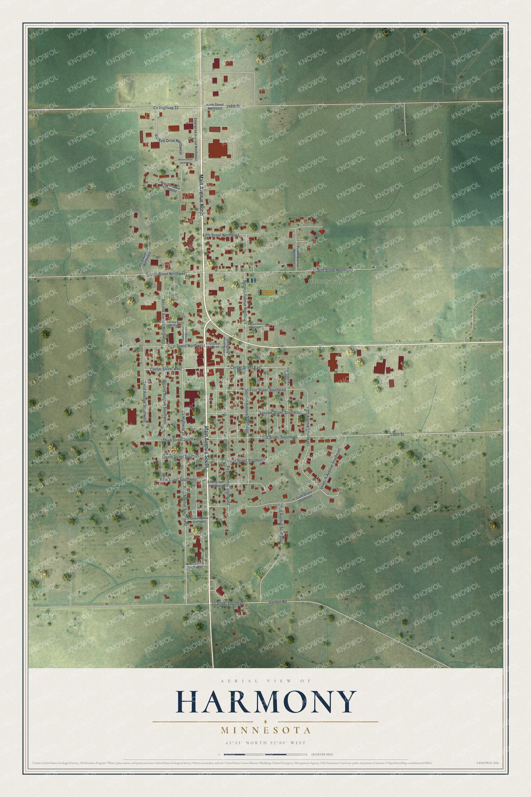 Watermarked full-map preview of Harmony, Minnesota