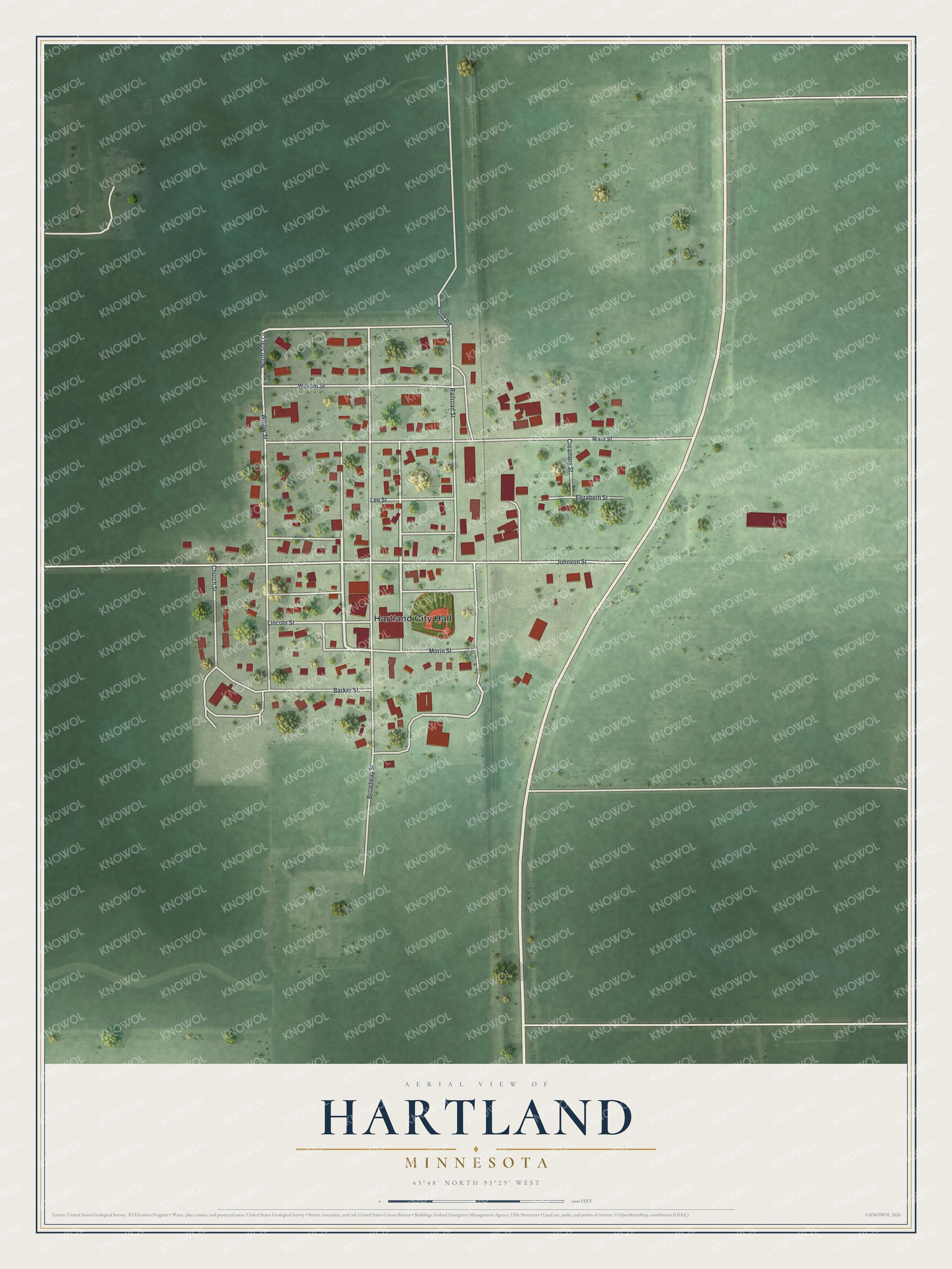 Watermarked full-map preview of Hartland, Minnesota