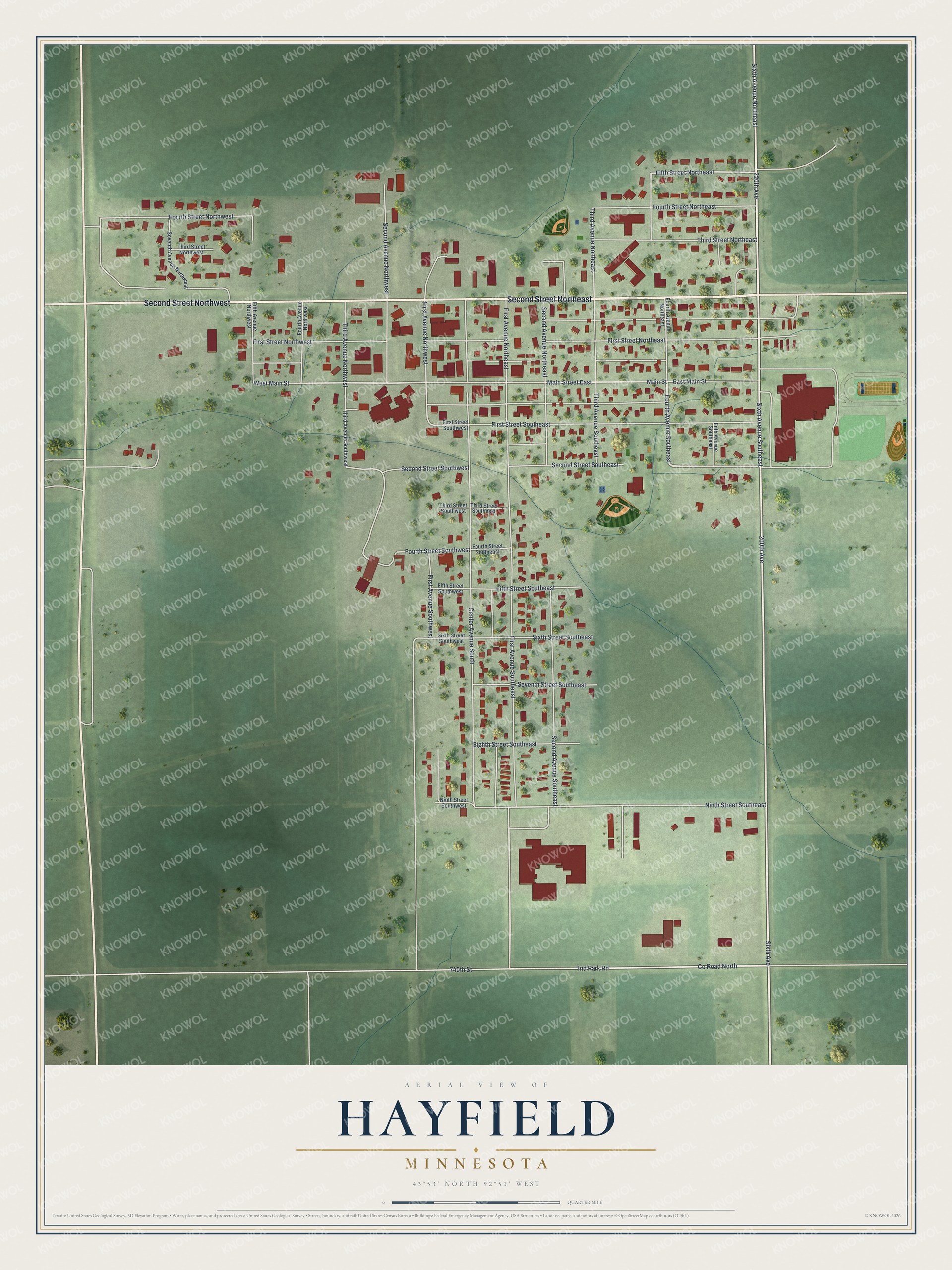 Watermarked full-map preview of Hayfield, Minnesota