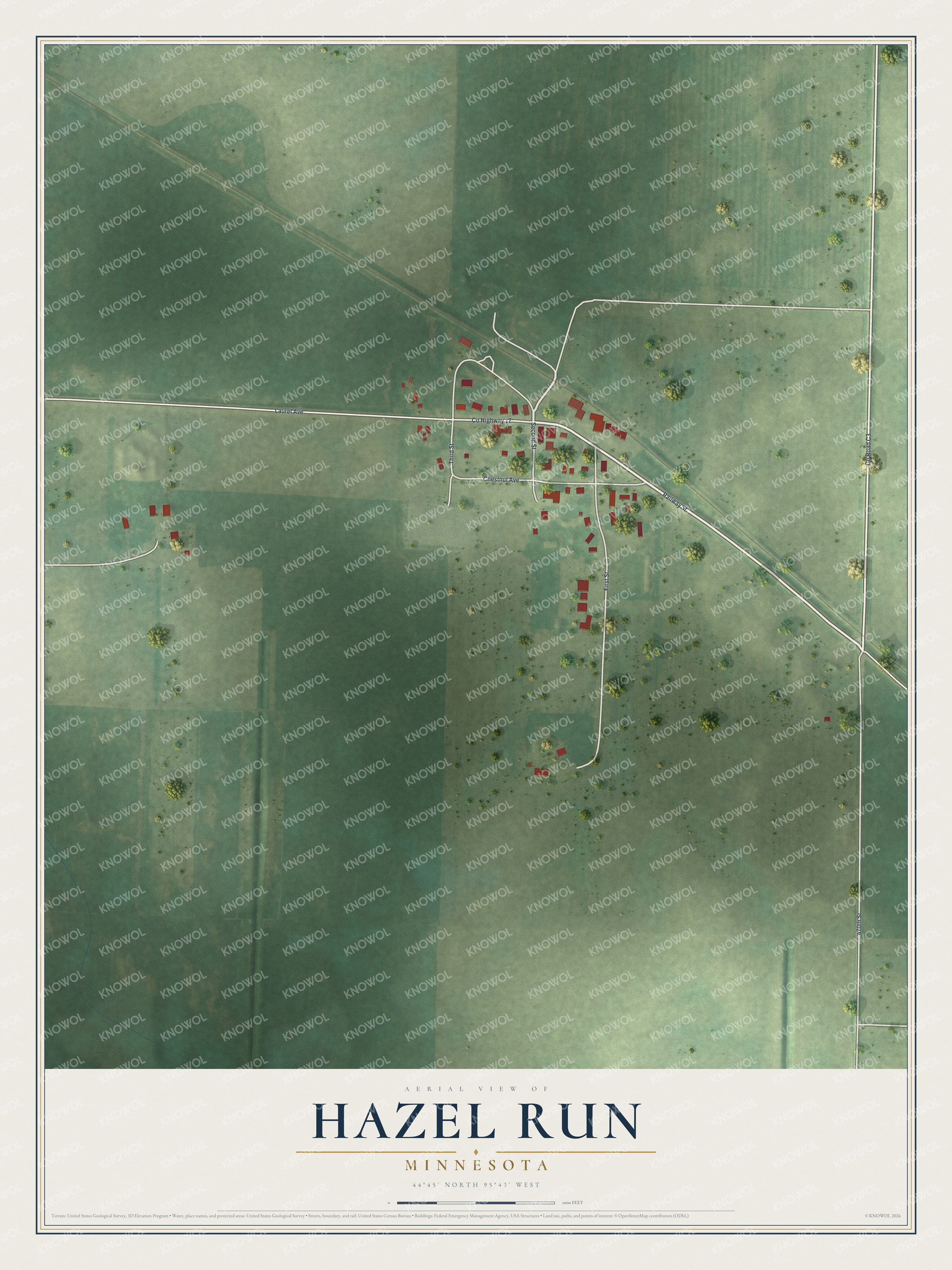 Watermarked full-map preview of Hazel Run, Minnesota