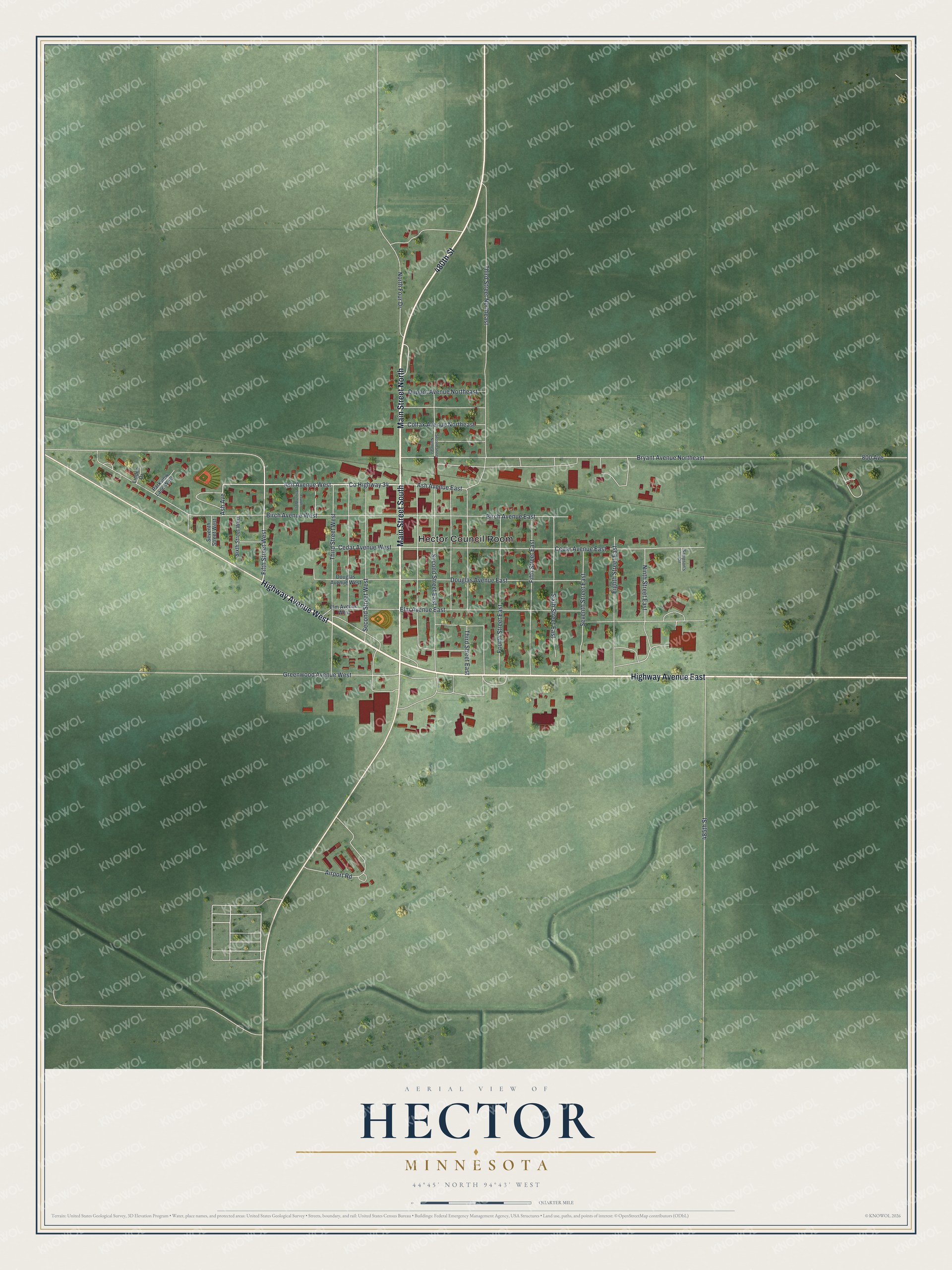 Watermarked full-map preview of Hector, Minnesota