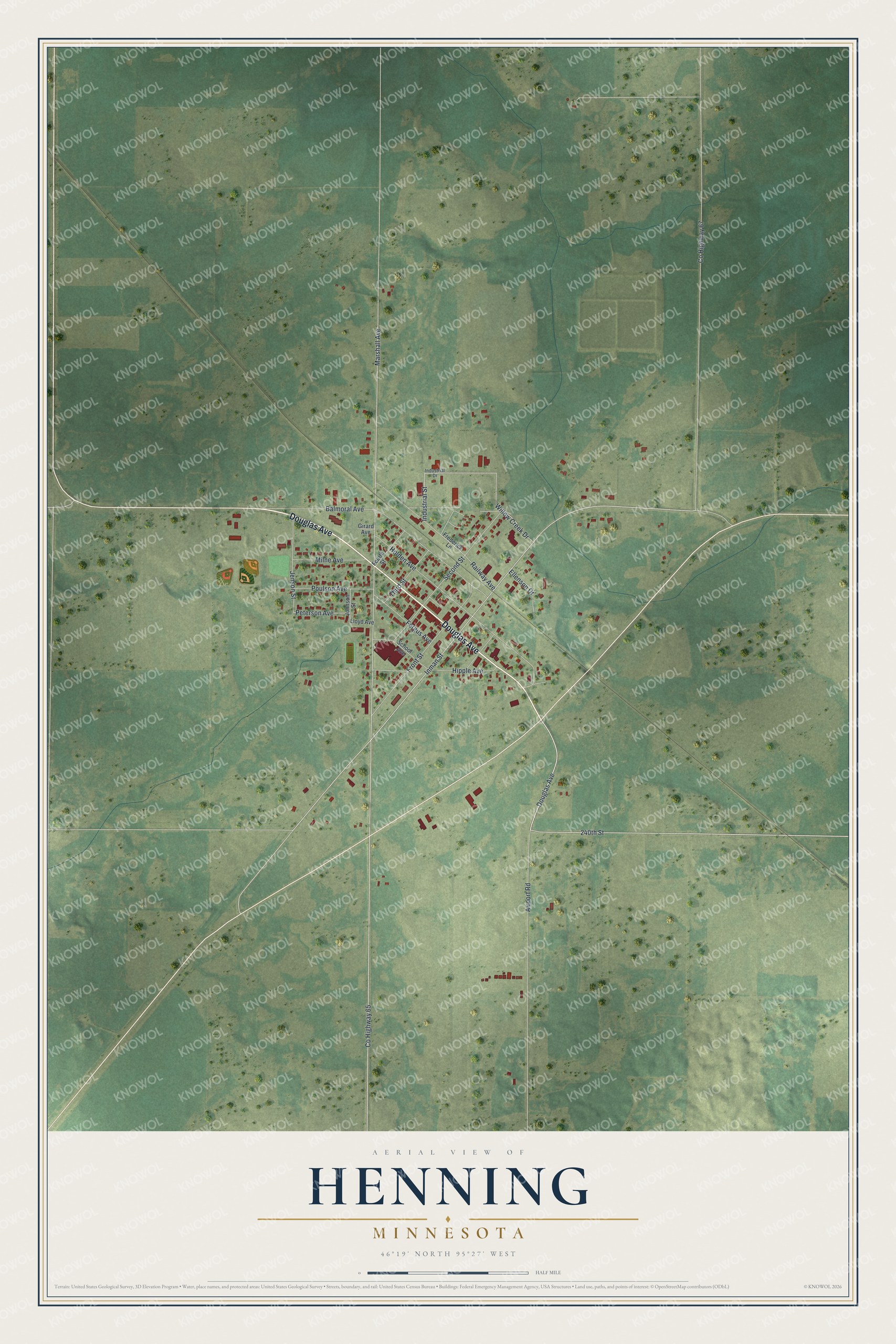 Watermarked full-map preview of Henning, Minnesota