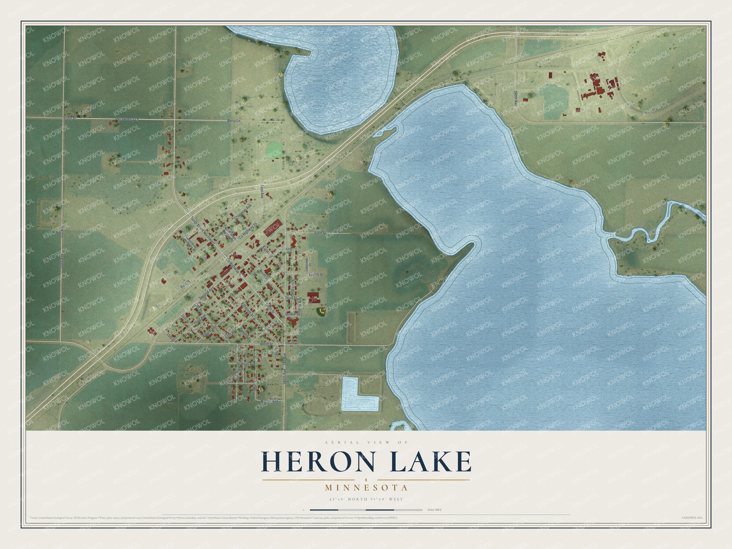 Watermarked full-map preview of Heron Lake, Minnesota