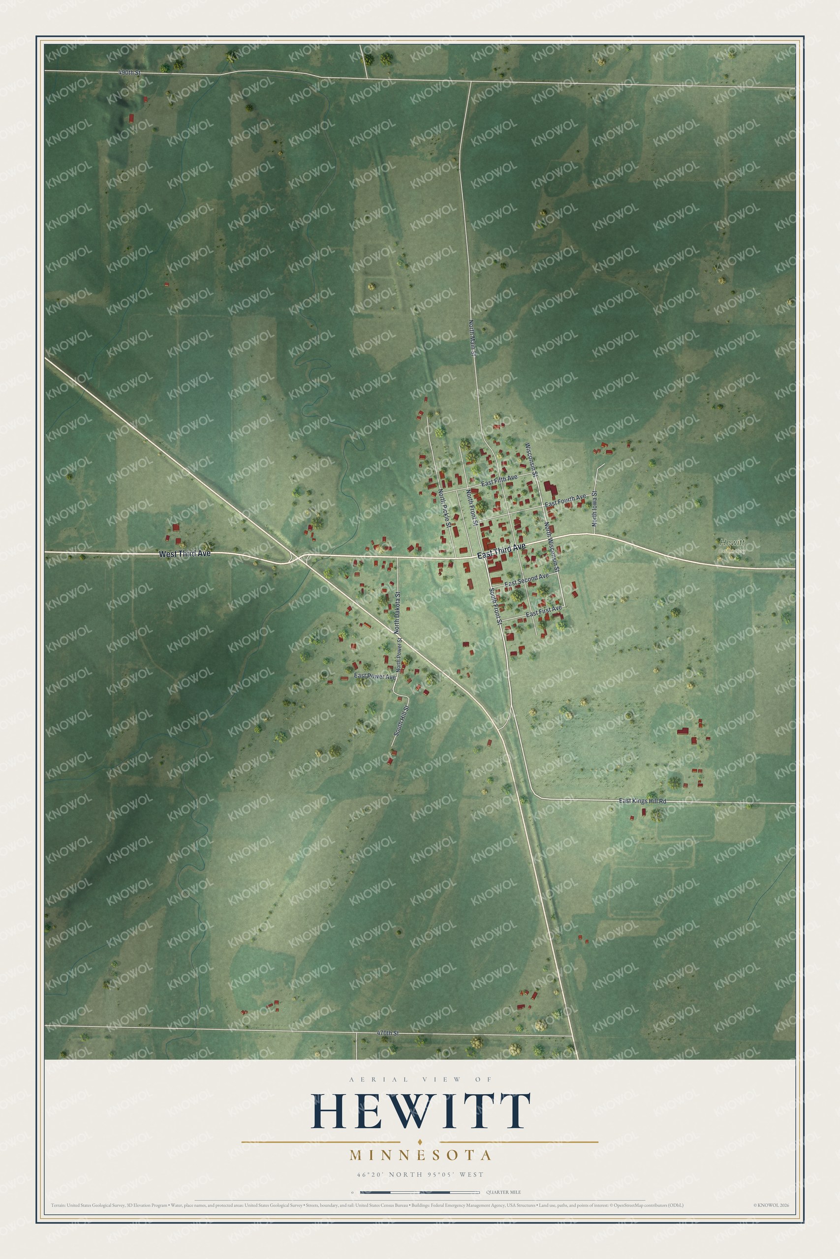 Watermarked full-map preview of Hewitt, Minnesota