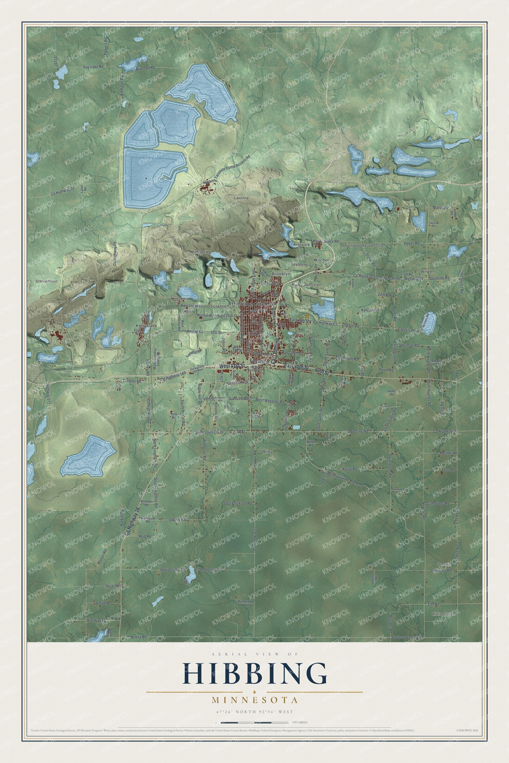 Watermarked full-map preview of Hibbing, Minnesota