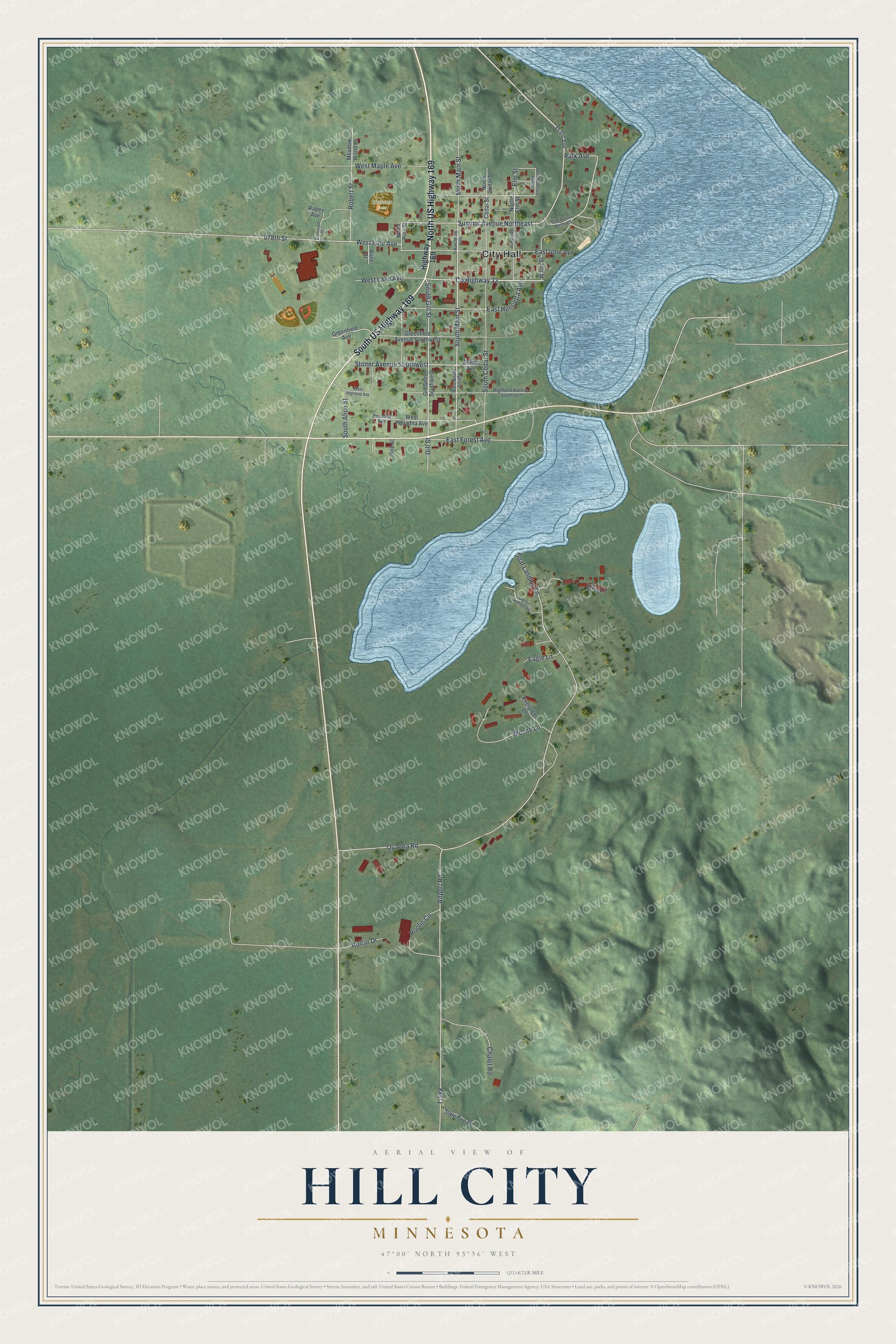 Watermarked full-map preview of Hill City, Minnesota