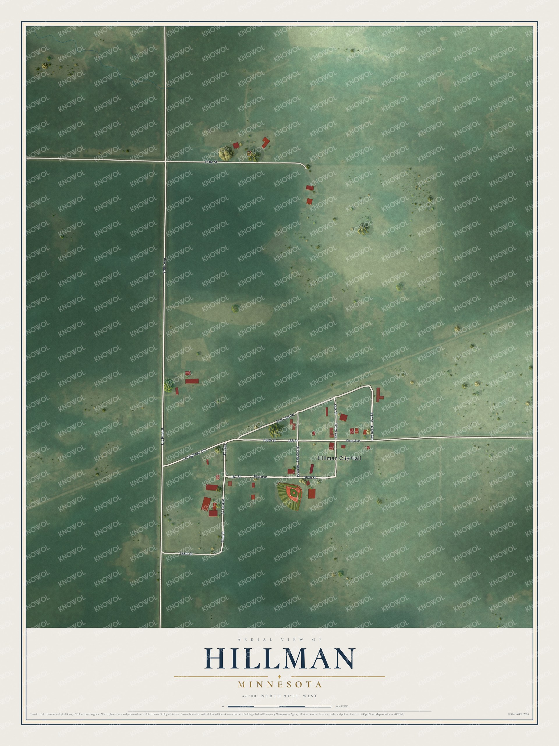 Watermarked full-map preview of Hillman, Minnesota