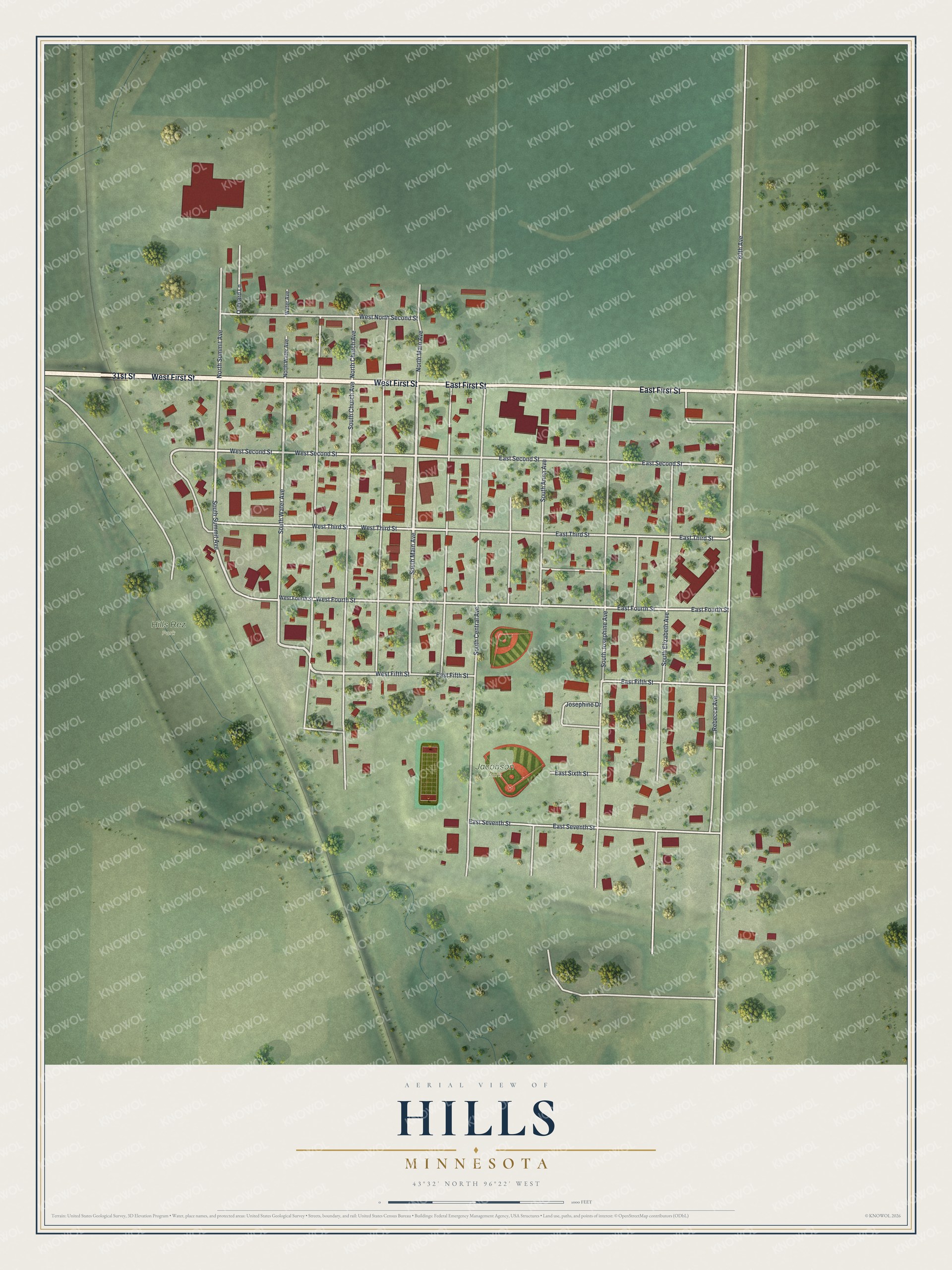 Watermarked full-map preview of Hills, Minnesota