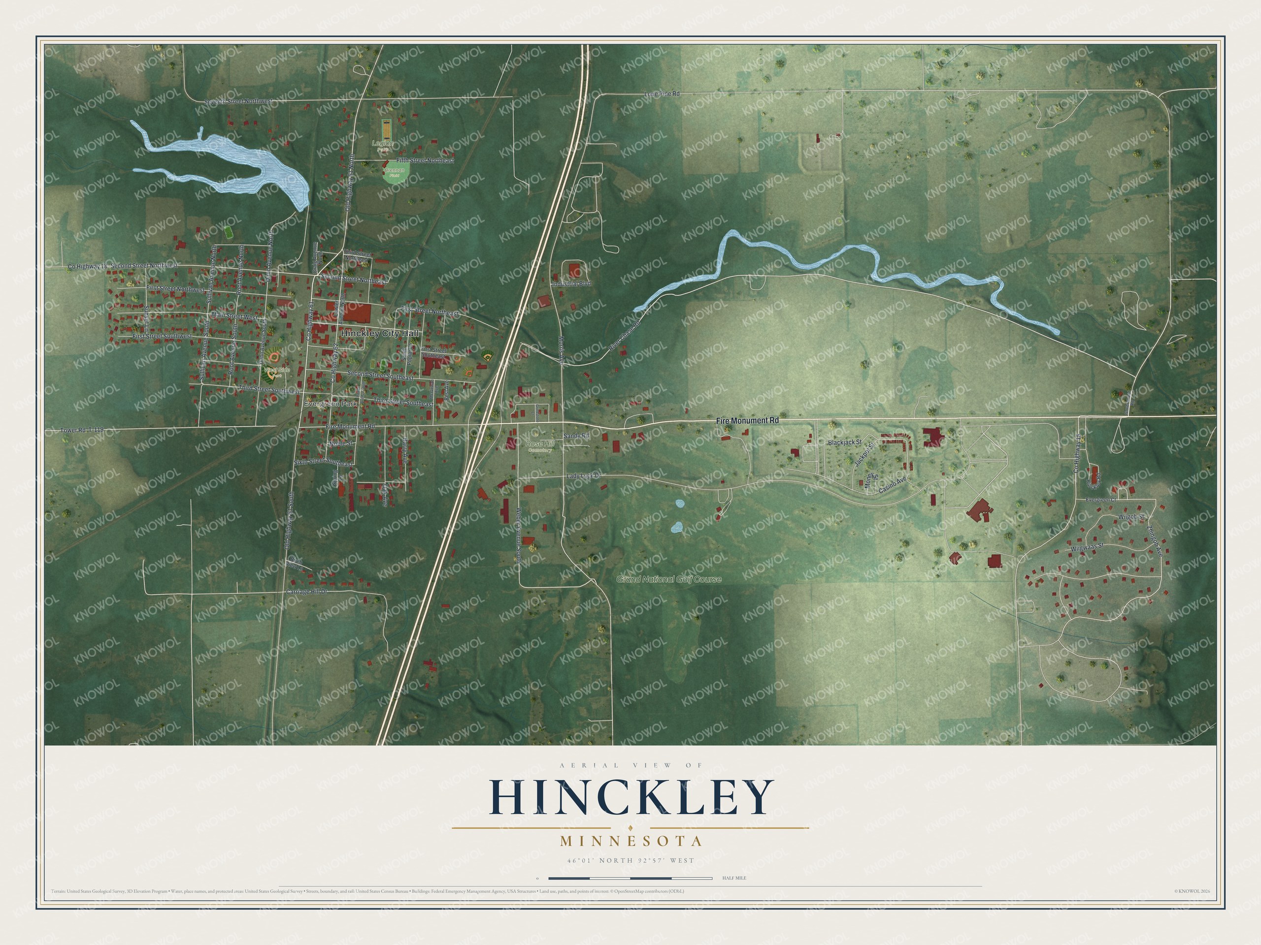 Watermarked full-map preview of Hinckley, Minnesota