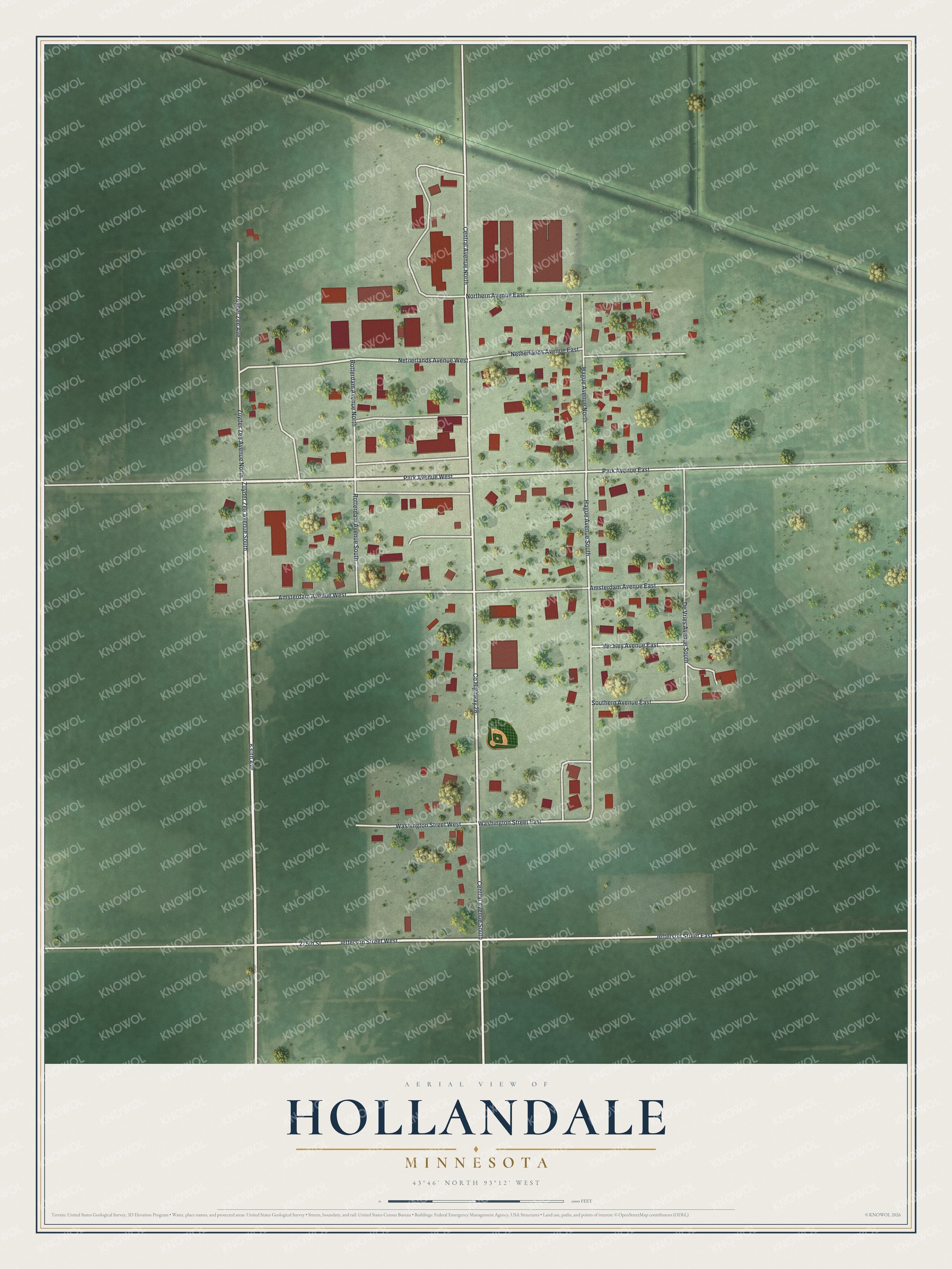 Watermarked full-map preview of Hollandale, Minnesota