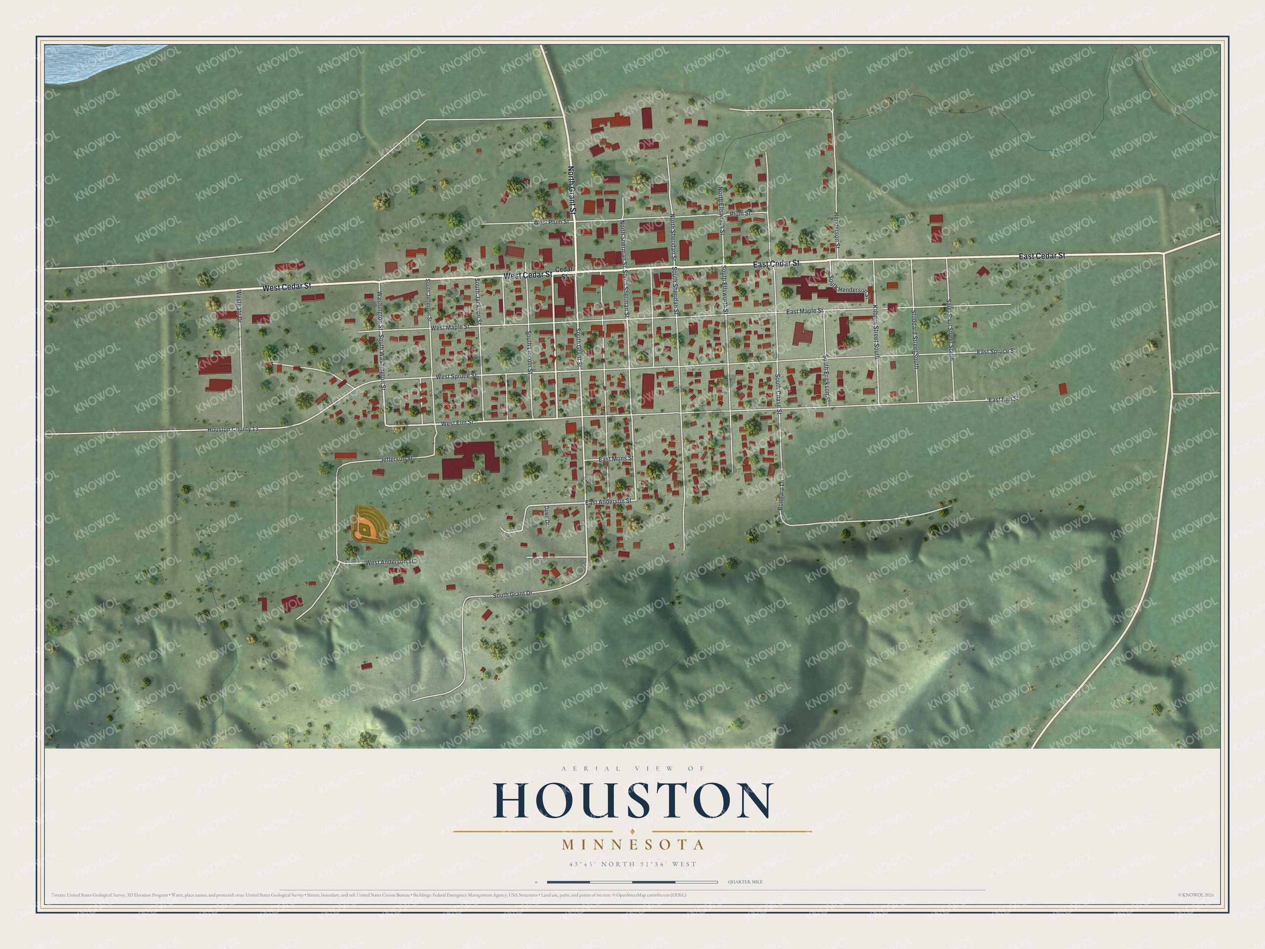 Watermarked full-map preview of Houston, Minnesota