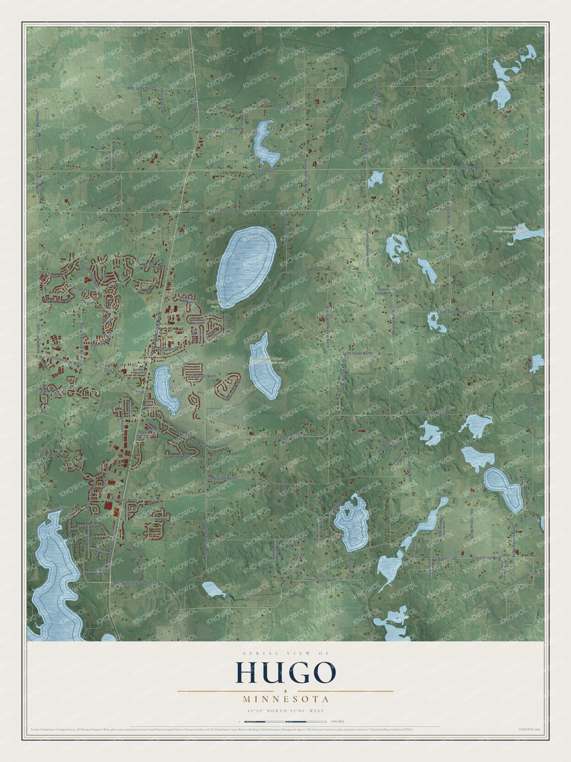 Watermarked full-map preview of Hugo, Minnesota