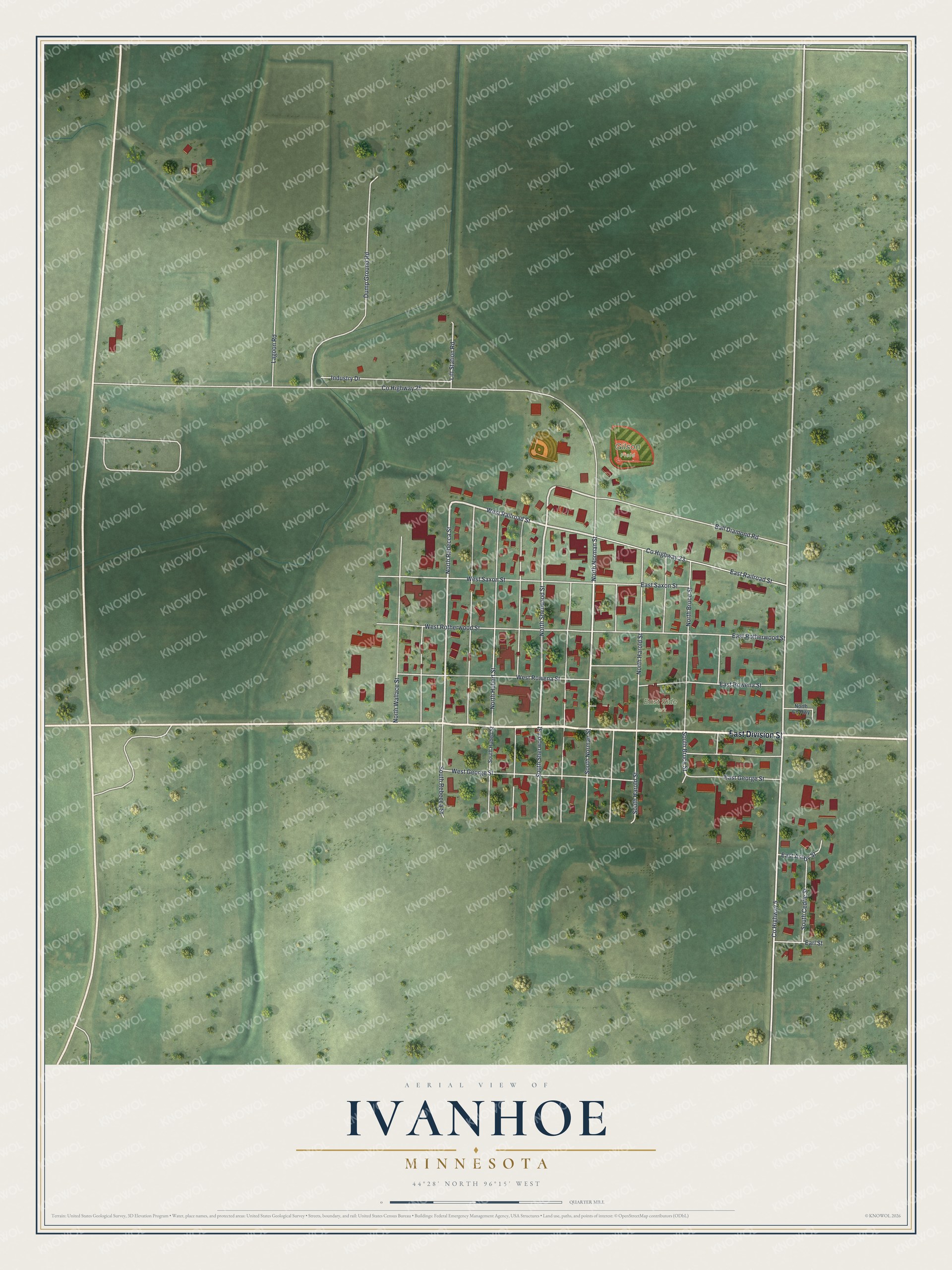 Watermarked full-map preview of Ivanhoe, Minnesota