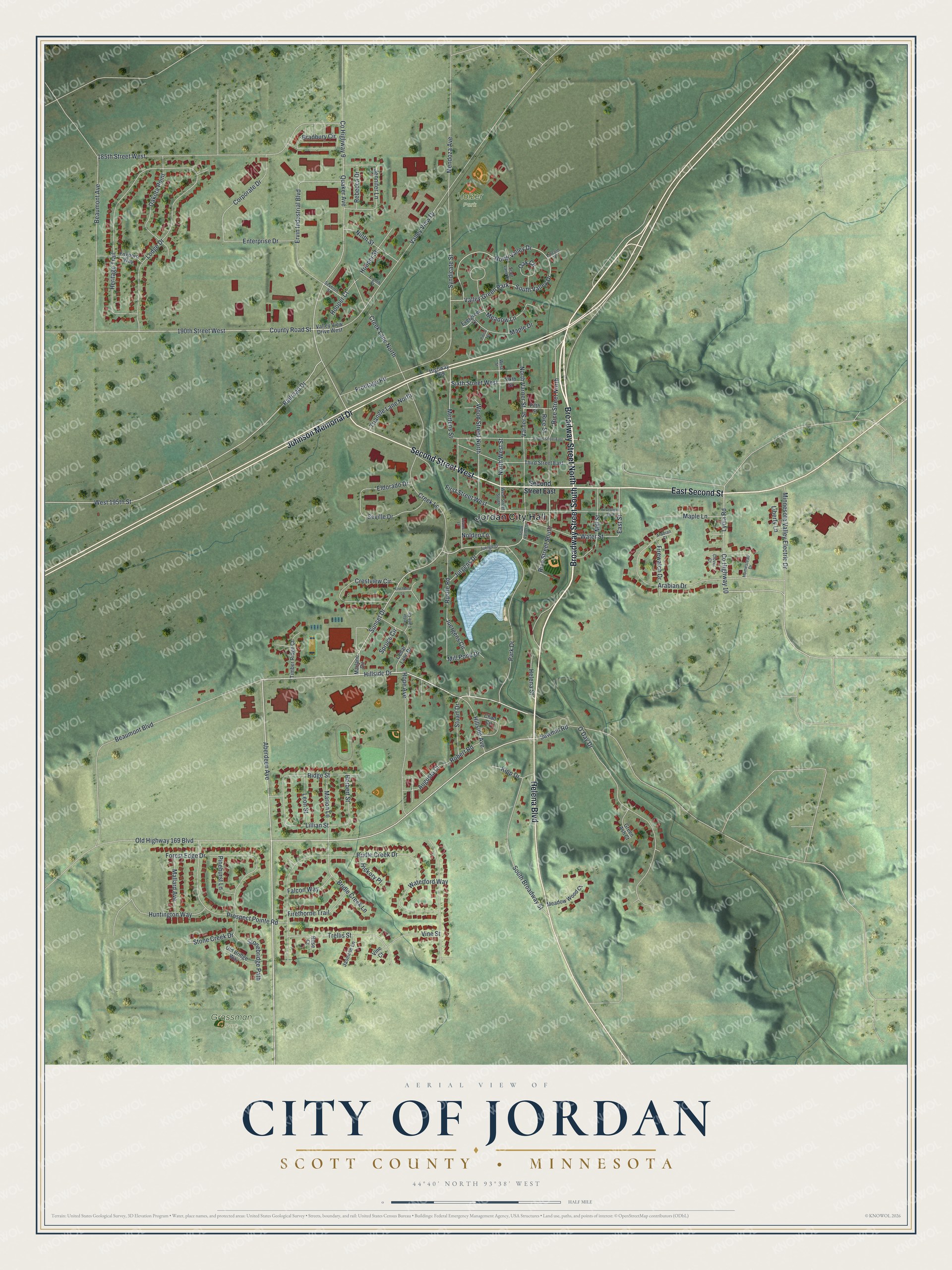 Watermarked full-map preview of City of Jordan, Minnesota