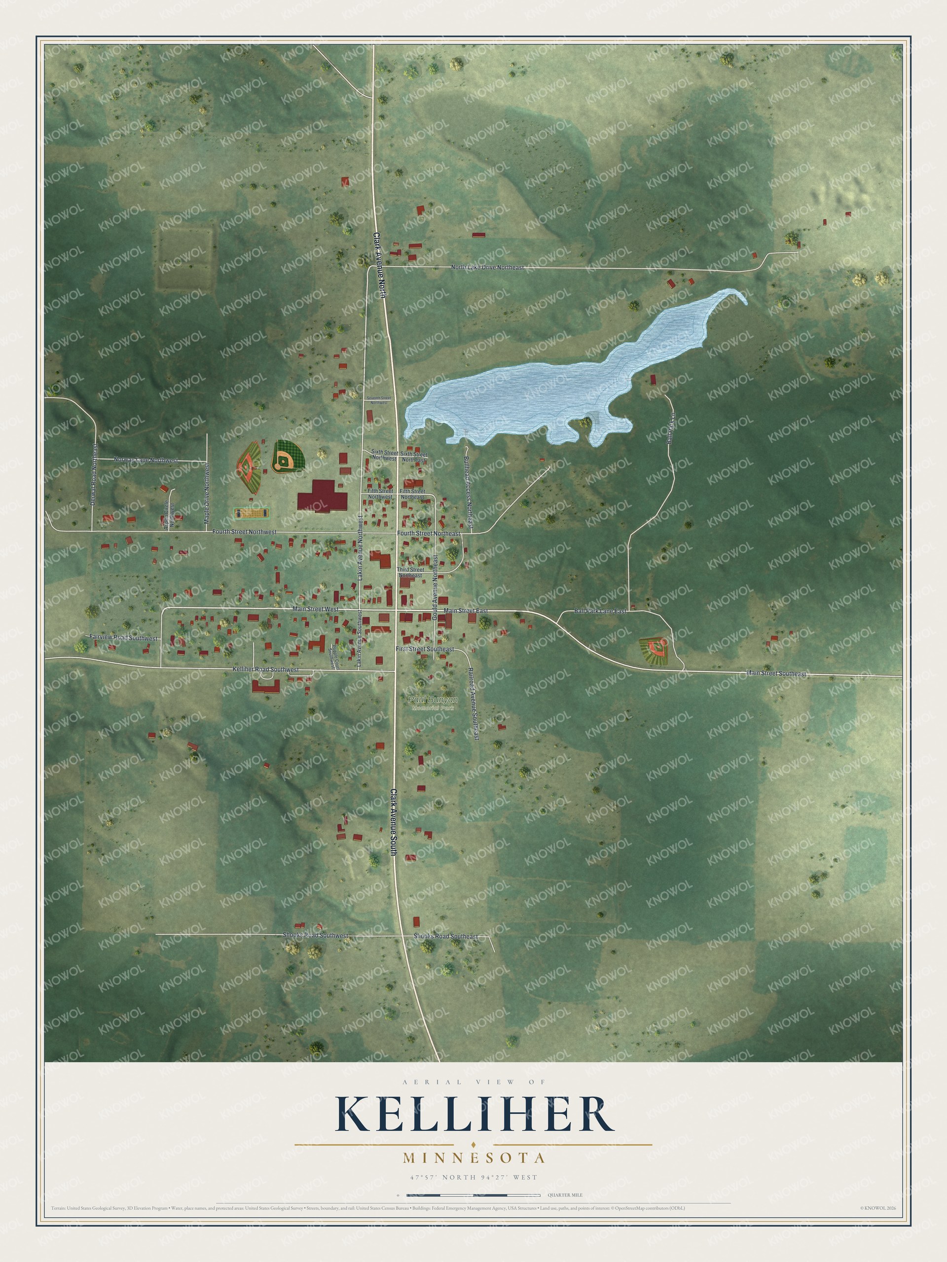 Watermarked full-map preview of Kelliher, Minnesota